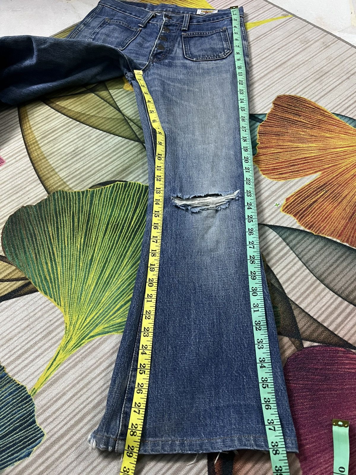 Japanese Brand 💥Flare💥Vintage Big John Bush Pants Bell Bottom Distress Jean Size US 29 - 5 Thumbnail