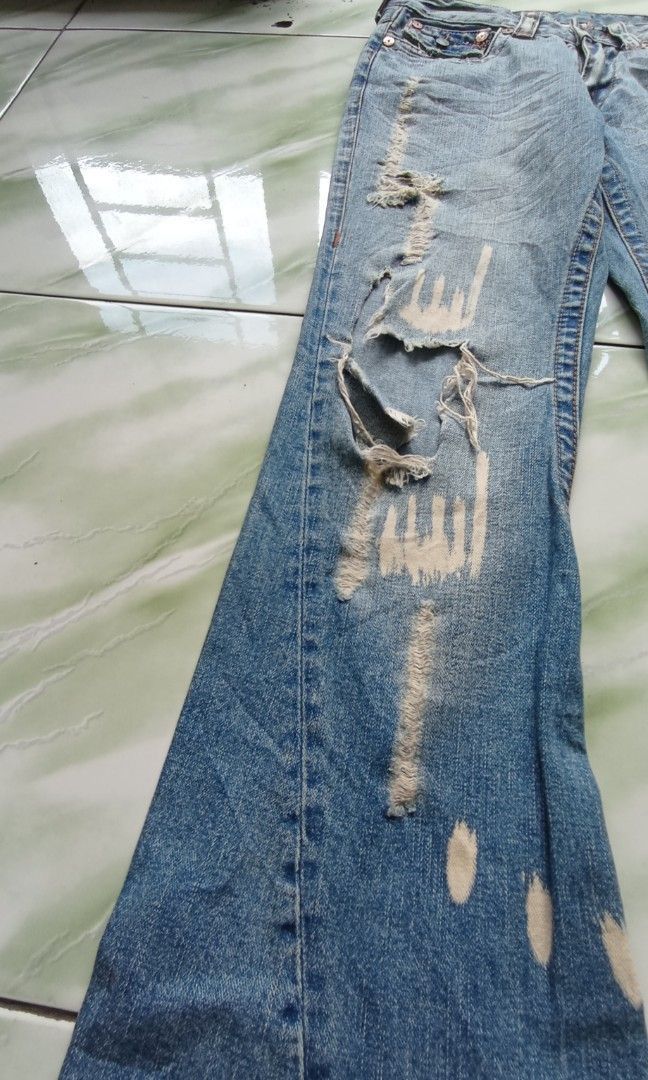 20471120 × Beauty Beast × Japanese Brand 2000s flare TR bootcut ripped wash denim Size US 27 - 4 Thumbnail