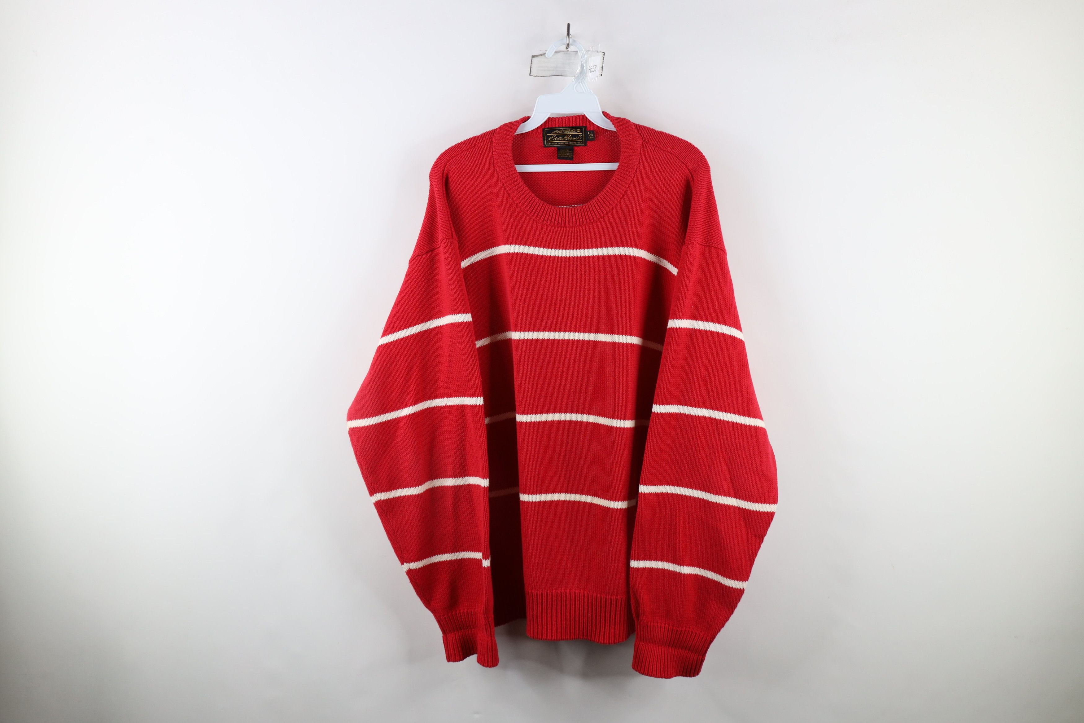 Eddie Bauer × Vintage Vintage 90s Eddie Bauer Cotton Knit Crewneck Sweater Red Size US L / EU 52-54 / 3 - 1 Thumbnail