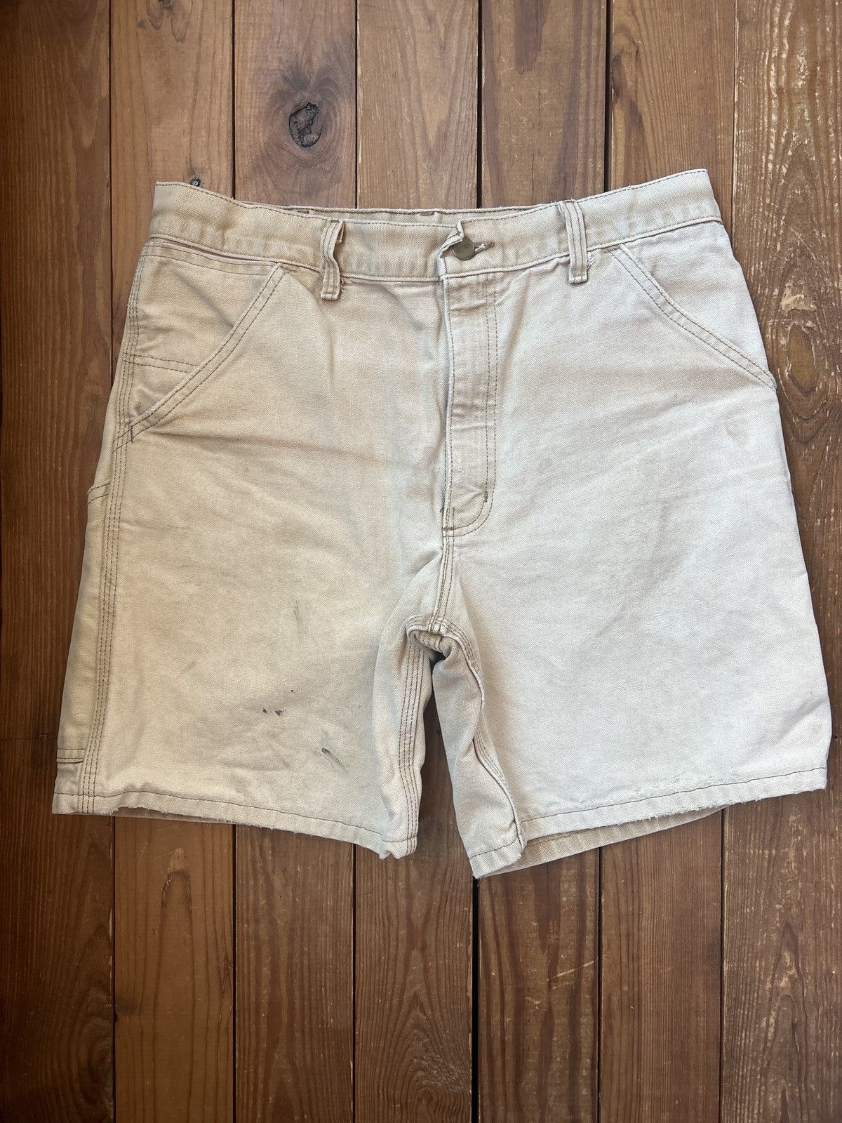 Carhartt × Vintage Vintage 90s Carhartt Tan Faded Distressed Carpenter Shorts Size US 32 / EU 48 - 2 Thumbnail