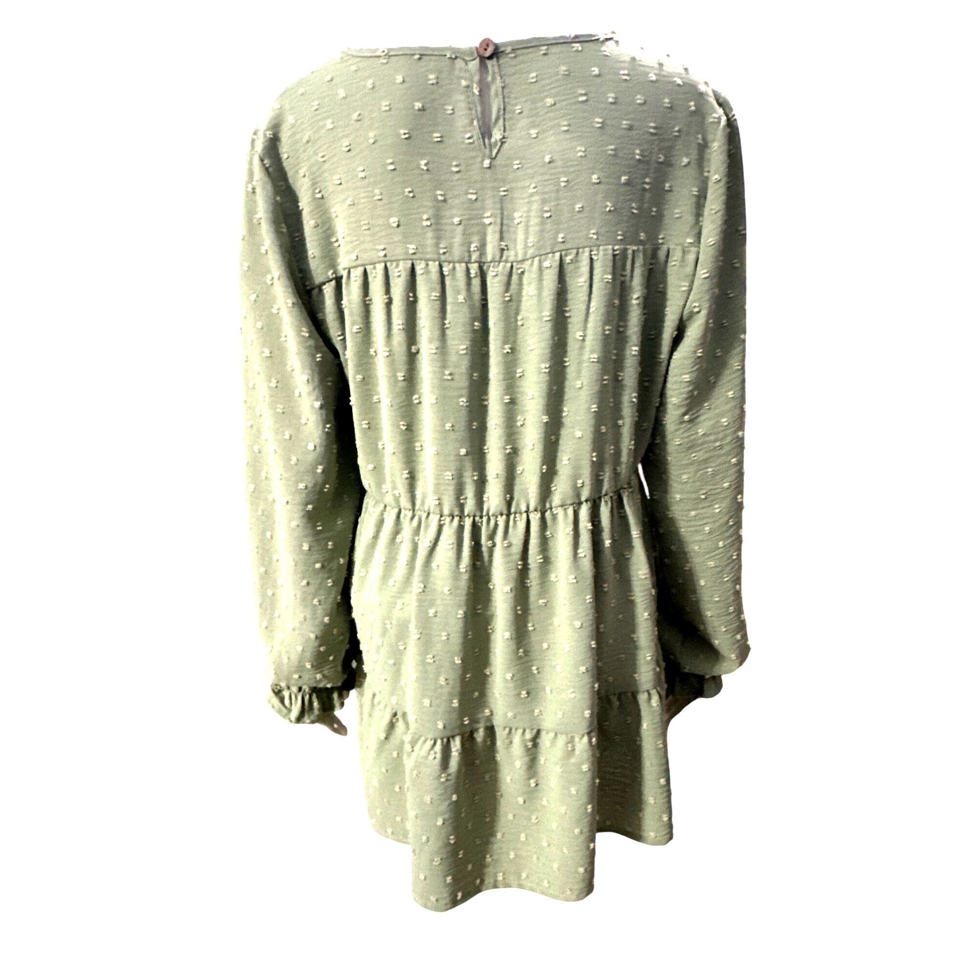 Other CCC Green Long Sleeve Tiered Midi Dress Textured Dot Patter Size M / US 6-8 / IT 42-44 - 3 Thumbnail