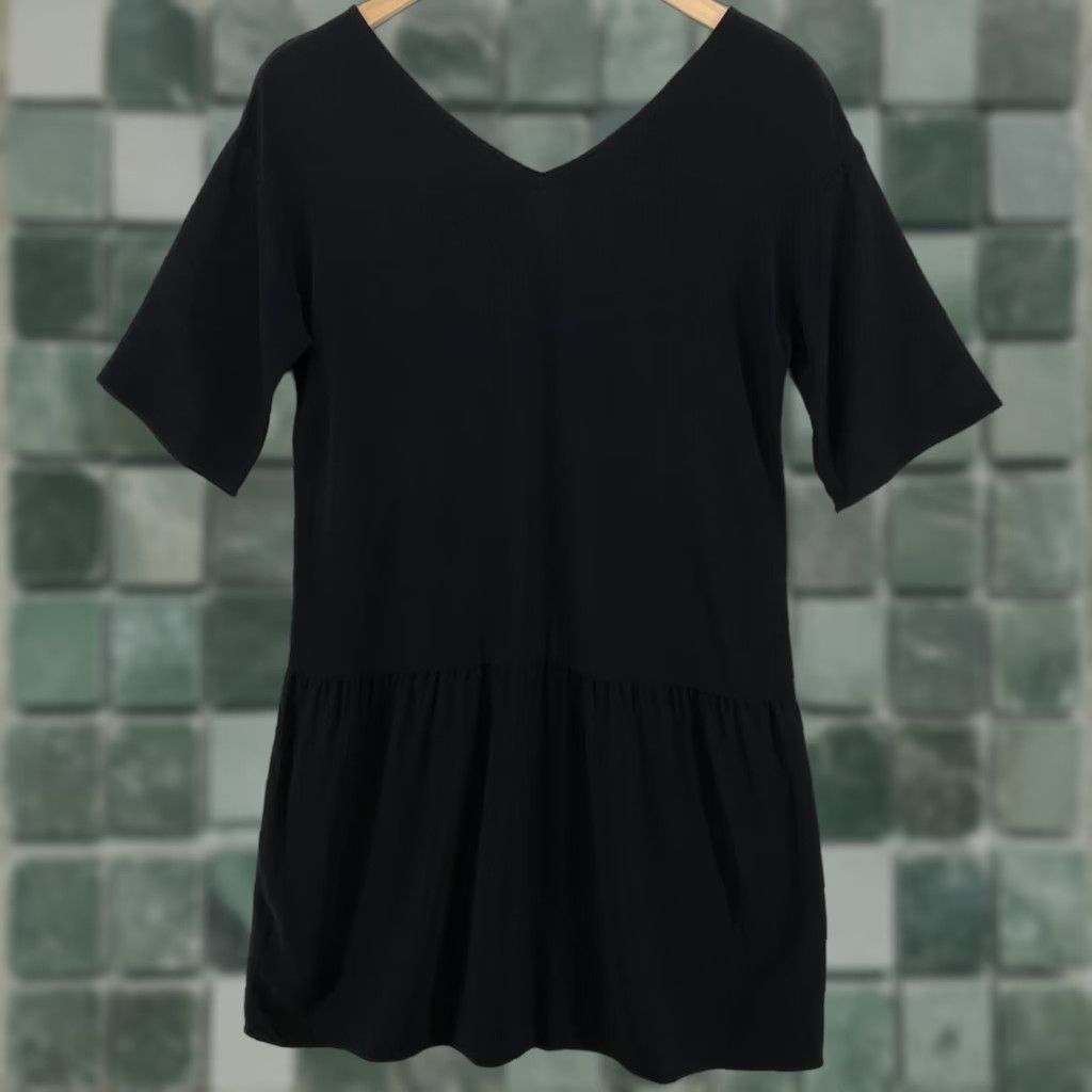 EILEEN FISHER Dress PP Petites Tencel Crepe Shift Drop Waist V-Neck Elbow  Sleeve Black Womens - www.threedaughtersproperties.com