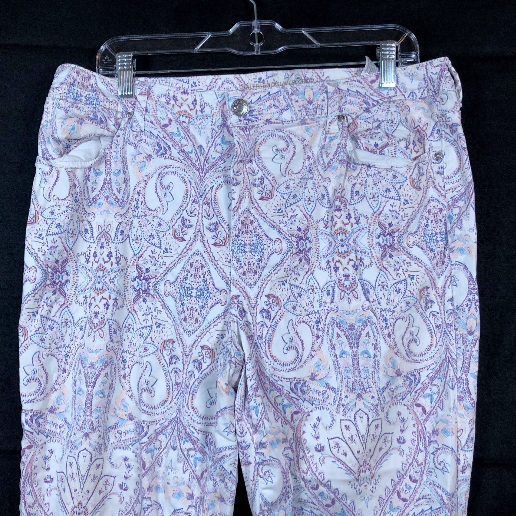 Vintage Chicos Womens Jeans White Purple Paisley Denim Girlfriend Slim Crop Stretch 2.5 14 Plus High Rise 5-Pocket Size 36" / US 14 / IT 50 - 2 Thumbnail