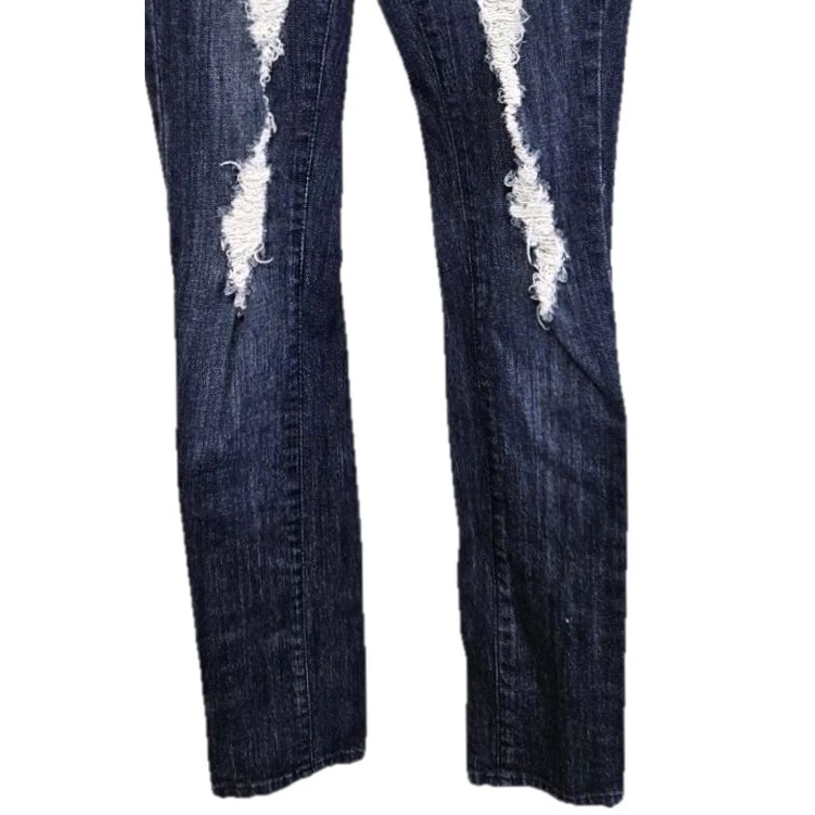Denime Miley Cyrus Jeans MAX AZRIA Distressed Dark Denim Skinny Size 3 Juniors Blue Shredded Ripped Slimming 5-Pocket Denim Wear Women Girls? Size 26" / US 2 / IT 38 - 3 Thumbnail