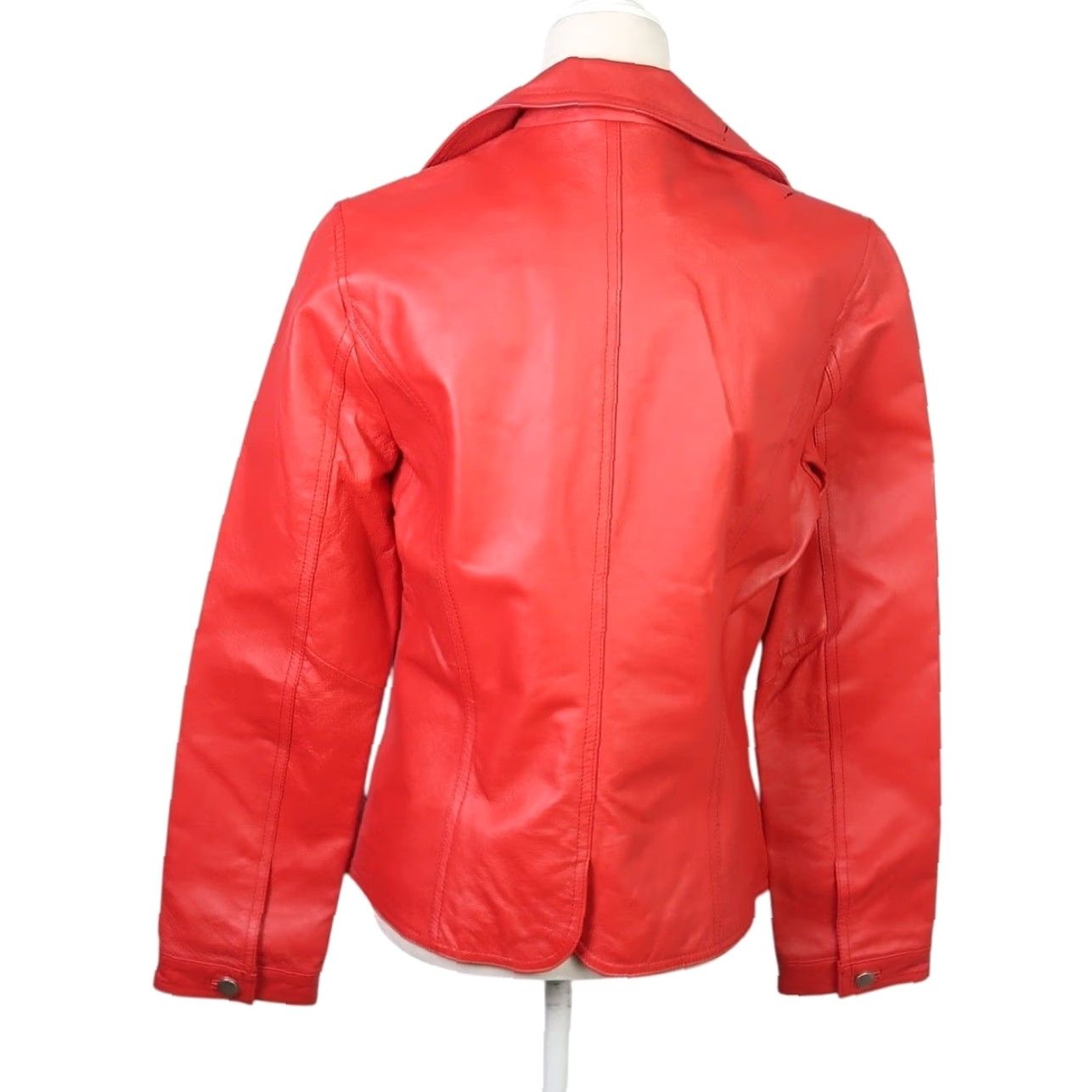 Vintage Cami Red Leather Button Front Jacket Womens 10 Regular Short Long Sleeve Biker Solid Vintage? Size L / US 10 / IT 46 - 4 Thumbnail