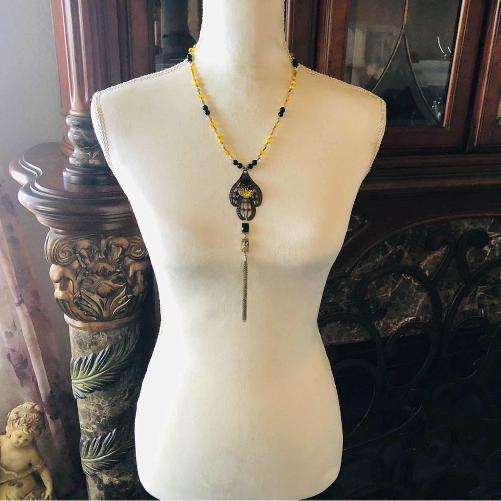 Handmade Handcrafted repurpose chain fringe Pearl necklace Size ONE SIZE - 5 Thumbnail