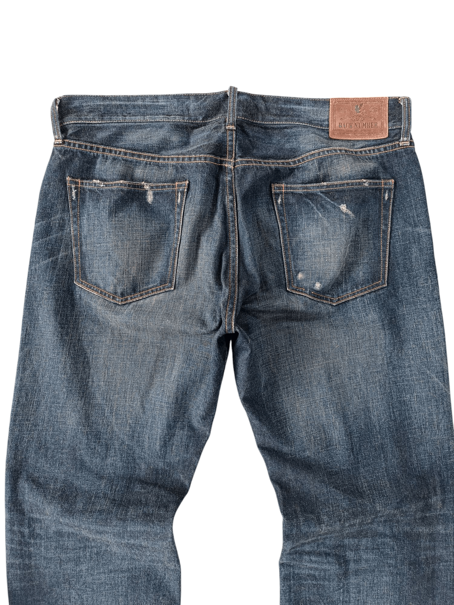 Japanese Brand BACK NUMBER DISTRESSED WHISKERS FADED DENIM E245i Size US 38 / EU 54 - 9 Thumbnail