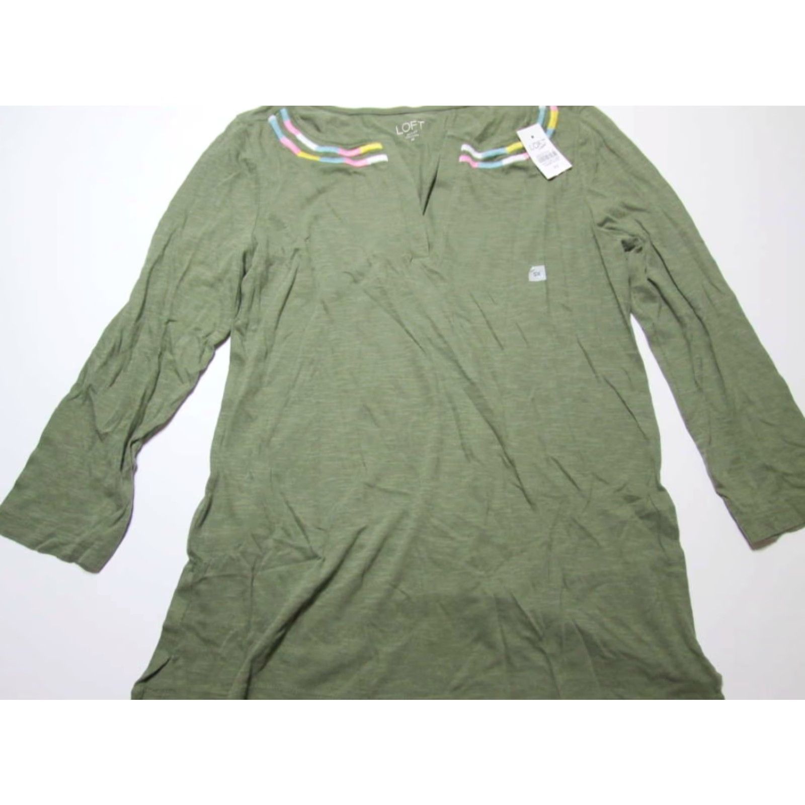 Loft Loft Outlet NWT Womens Tunic XS Khaki V-Neck Long Sleeve Solid Pullover Shirt Size XS / US 0-2 / IT 36-38 - 2 Thumbnail