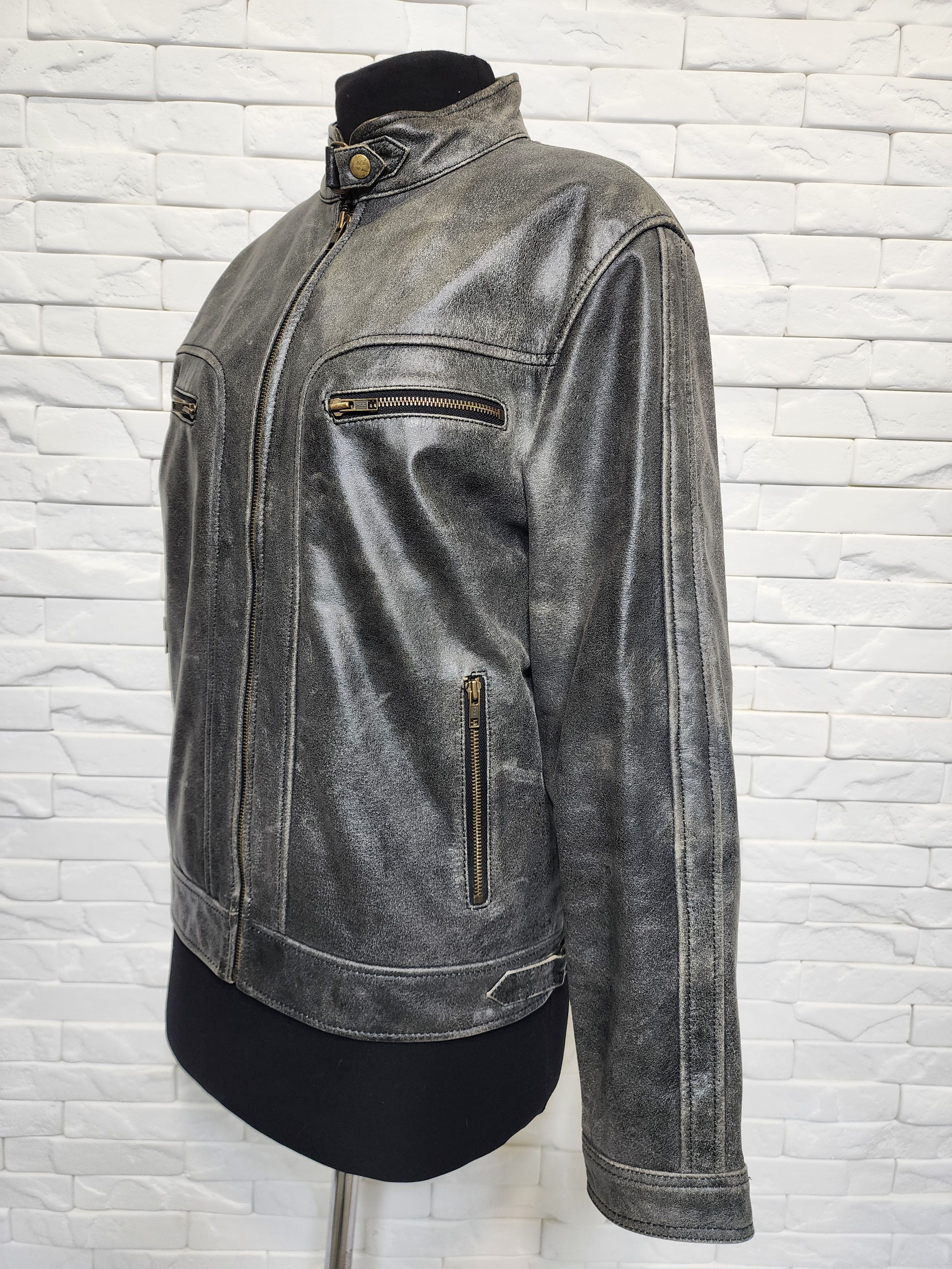 Genuine Leather Gray Leather Jacket: Men's Sporty Moto Style Size US M / EU 48-50 / 2 - 6 Thumbnail