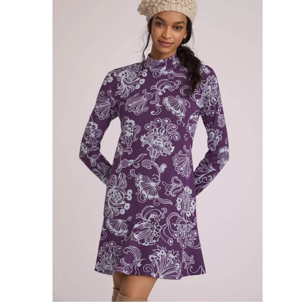 Anthropologie New Anthropologie Mock Neck Mini Dress $140 SMALL Purple Size S / US 4 / IT 40 - 1 Thumbnail