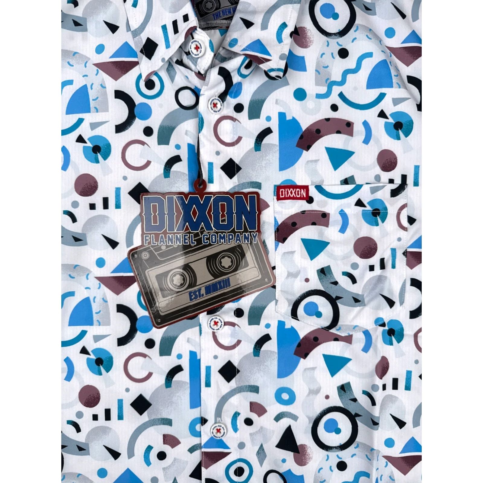 Vintage Dixxon Shirt Adult Large White Blue Party Shirt The New Wave Retro 90s Look Poly Shirt Button-Up Men Regular Short Sleeve Floral Hawaiian 90s Mens Size US L / EU 52-54 / 3 - 6 Thumbnail