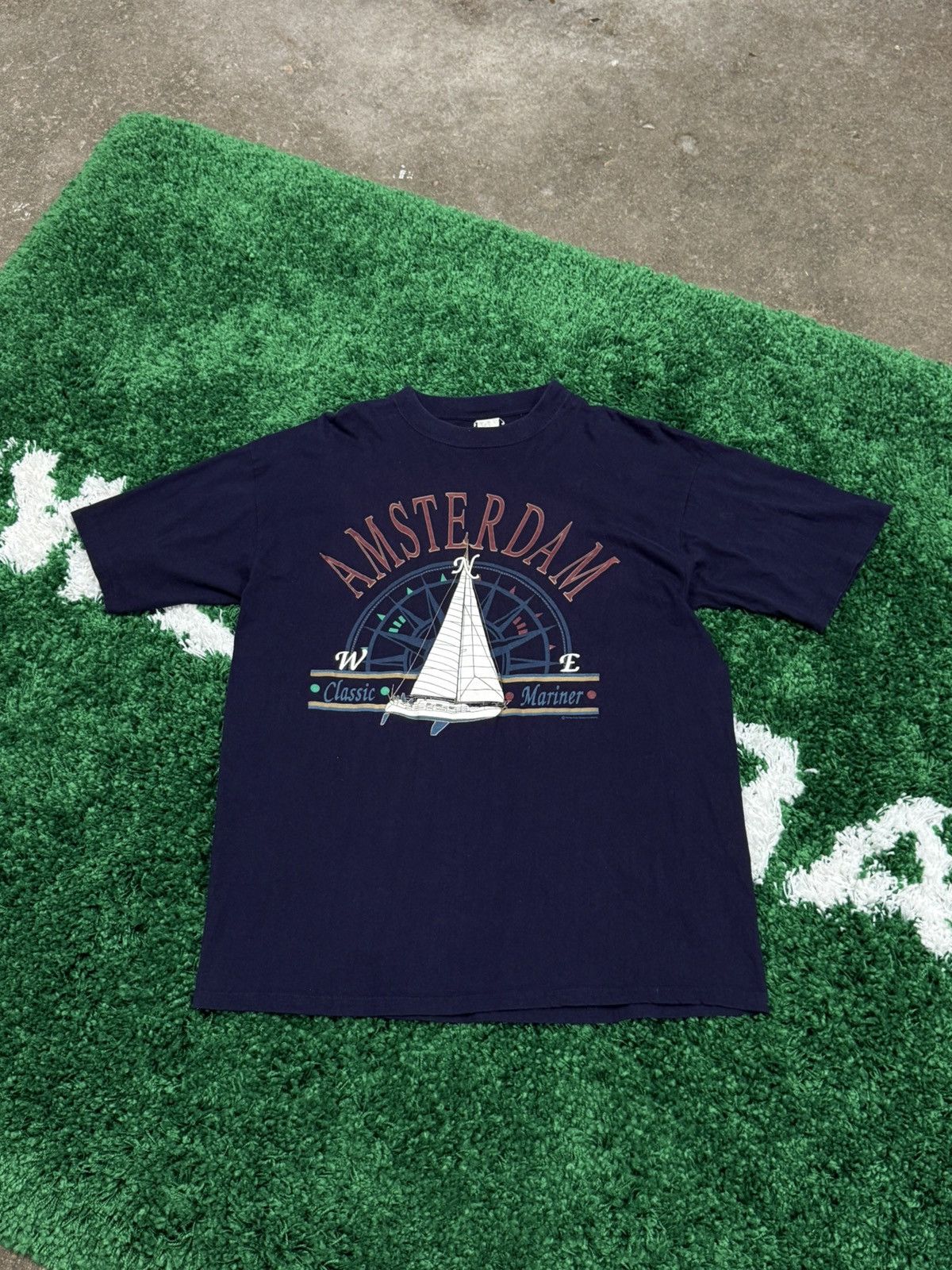 Vintage Vintage 90s Navy Amsterdam Sailboat Tee XL Stitch Preppy Size US XL / EU 56 / 4 - 1 Thumbnail