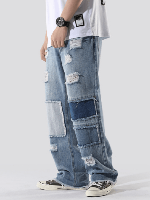 Japanese Brand × Jean American loose straight distressed patch hiphop ripped jeans Size US 32 / EU 48 - 1 Thumbnail