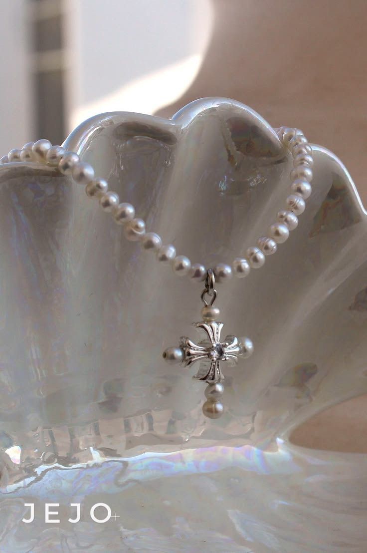 Other Freshwater Pearl Cross Necklace, Italian Hardware, Handmade Size ONE SIZE - 1 Thumbnail