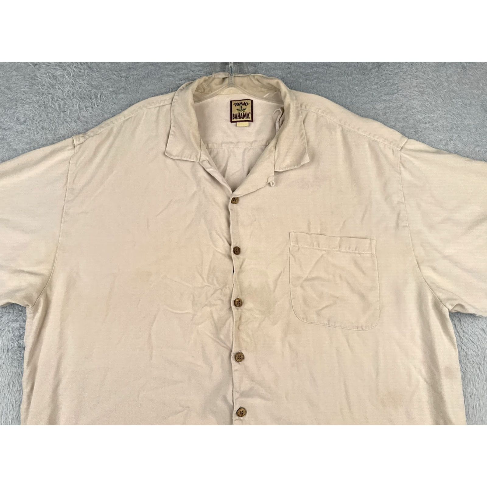 Tommy Bahama VINTAGE Tommy Bahama Shirt Men 2XL Beige Silk Button-Up Hawaiian Aloha Resort Short Sleeve 90s Mens Size US XXL / EU 58 / 5 - 4 Thumbnail