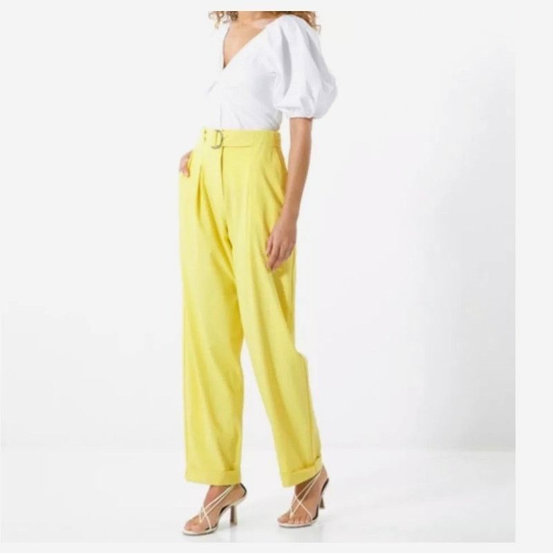 Tanya Taylor Tanya Taylor Tyler Cuffed Pleated Belted Pants Daffodil 4 Size 27" / US 4 / IT 40 - 3 Thumbnail