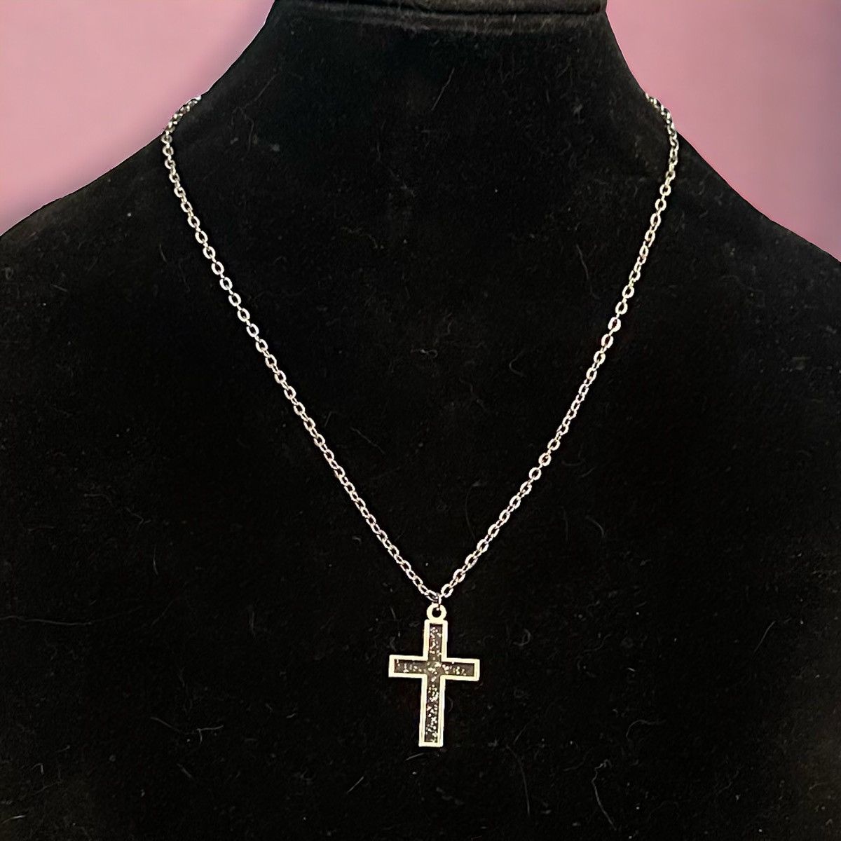 Vintage Vintage silver iridescent glitter cross pendant necklace Size ONE SIZE - 1 Thumbnail