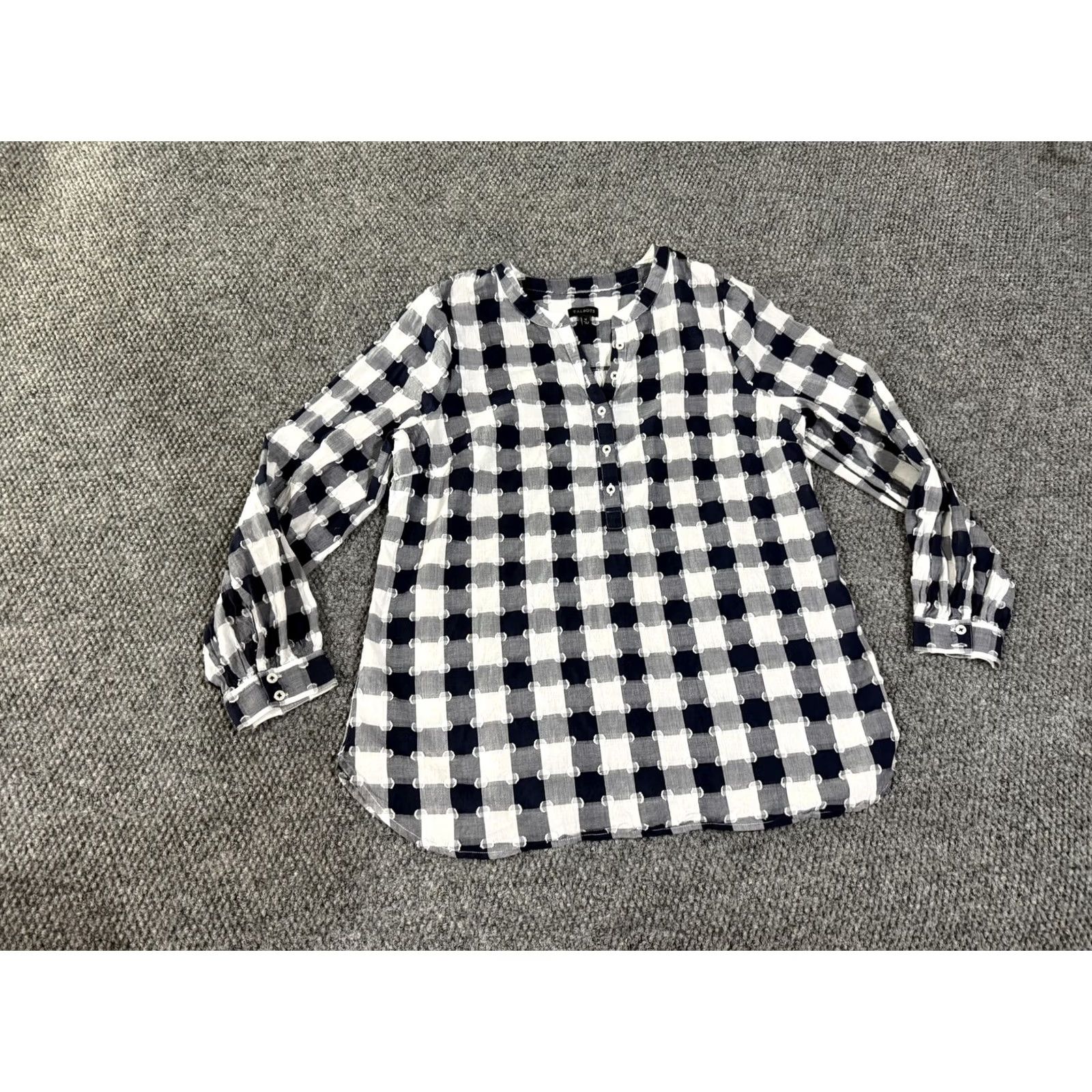 Talbots Talbots Shirt Womens Medium Blue Check Plaid Henley Long Sleeve Tunic Top Size M / US 6-8 / IT 42-44 - 2 Thumbnail