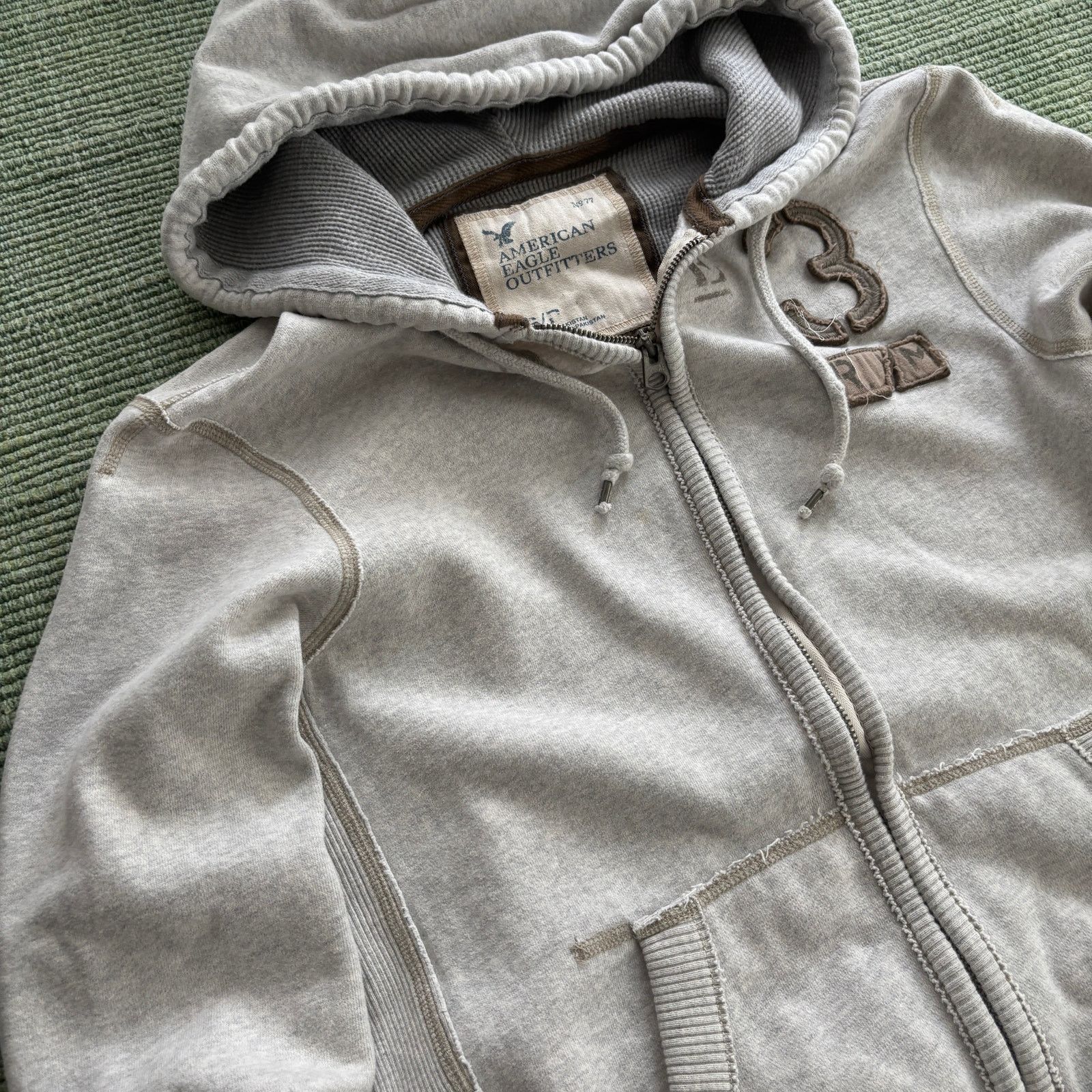 American Eagle Outfitters Y2K American Eagle Zip Up Cotton Waffle Lined Hoodie Sz S Size S / US 4 / IT 40 - 6 Thumbnail