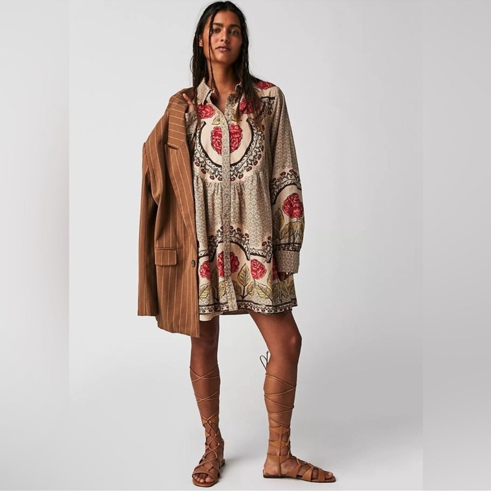 Free People 🎉LAST PIECE🎉FREE PEOPLE Smell The Roses Mini Dress Size L / US 10 / IT 46 - 1 Thumbnail
