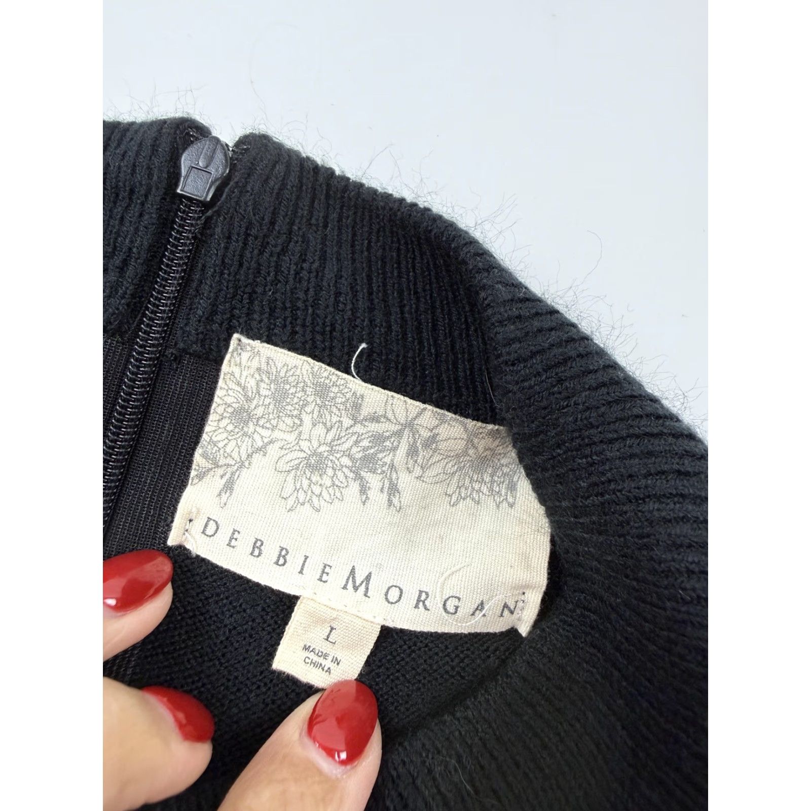 Vintage Debbie Morgan Sweater Womens Large Black Mock Neck Zip Back Knit Pullover Size L / US 10 / IT 46 - 4 Thumbnail