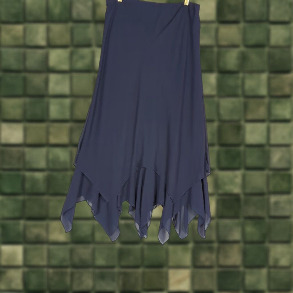 Alex Evenings VINTAGE Alex Evenings Skirt Maxi Midi Chiffon Blue 90s Gothic Grunge Fairy Witchy Hanky Hem Elastic Waist Hand Wash Only Womens M Size 32" / US 10 / IT 46 - 1 Thumbnail
