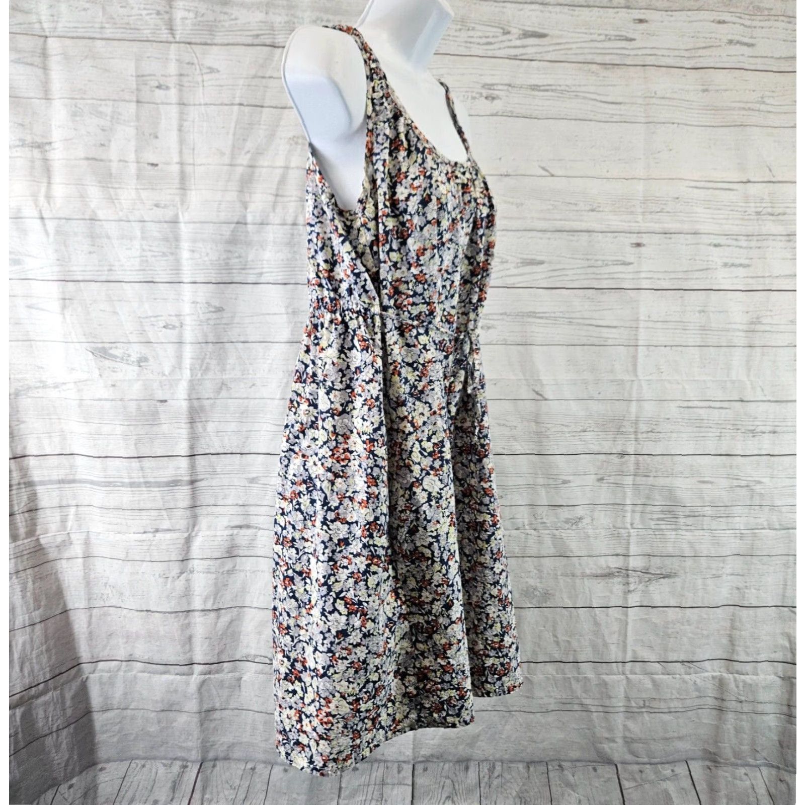 Vintage Porridge Floral Tank Dress Sleeveless Scoop Neck Blue Orange Womens M Medium Short Dress Size M / US 6-8 / IT 42-44 - 3 Thumbnail