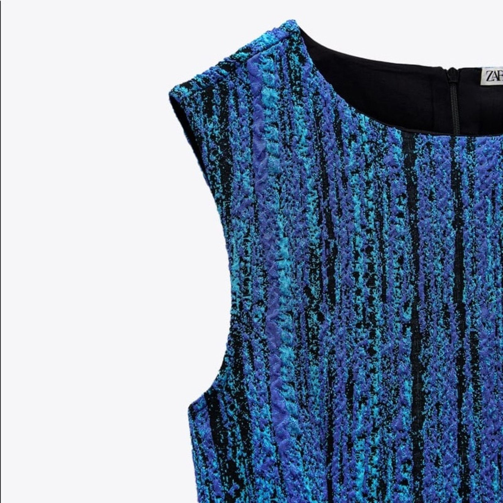 Zara ZARA BLOGGER FAVORITE SHORT TEXTURED DRESS BLUE Size L / US 10 / IT 46 - 11 Thumbnail