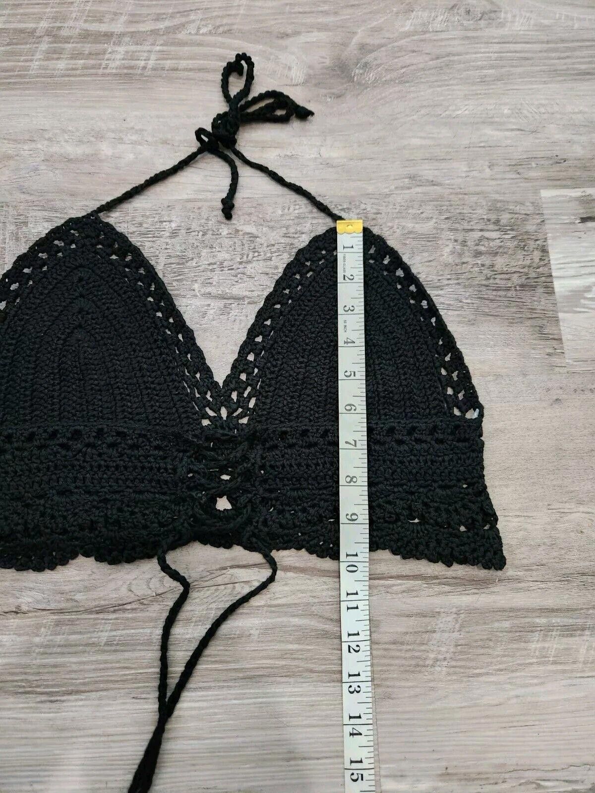 Designer Black Crochet Top One Size Adjustable Boho Hippie Festival Size ONE SIZE - 5 Thumbnail