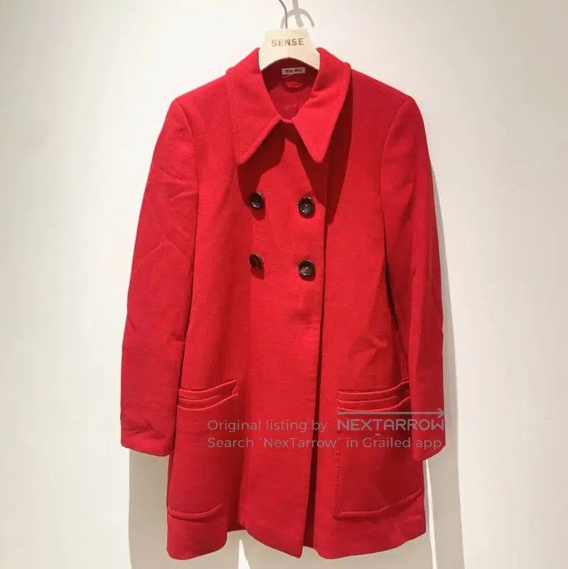 Miu Miu Miu Miu Women's Long Red Wool Coat . Size L / US 10 / IT 46 - 1 Thumbnail