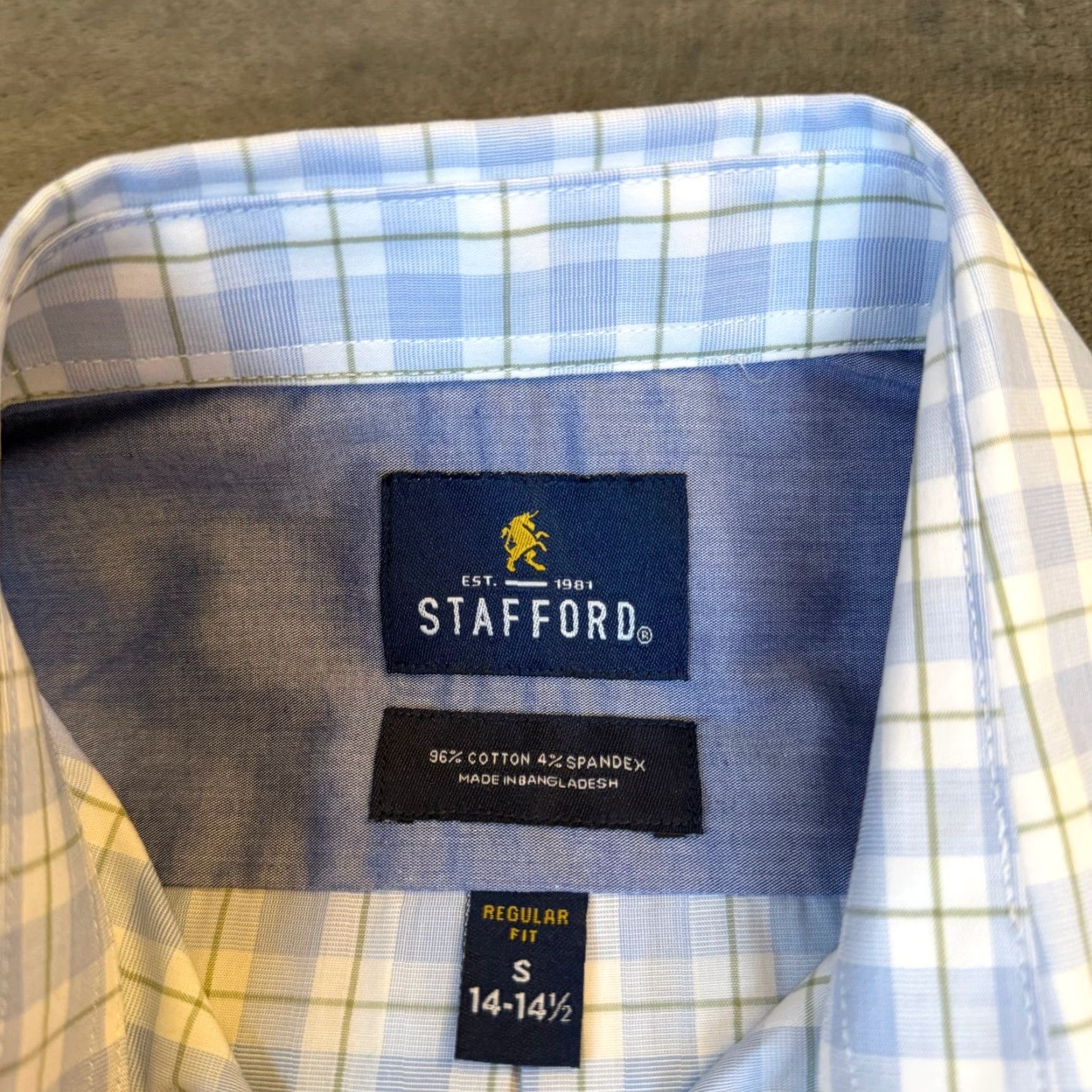 Stafford Stafford Dress Shirt Mens Small Blue White Plaid Button Up 14-14.5 NWT Regular Size 36R - 3 Thumbnail