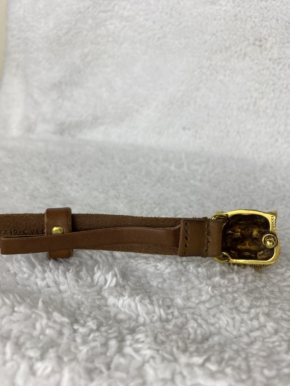Gucci Authentic GUCCI Tiger Head / Feline Thin Brown Leather Belt Size 32 - 14 Thumbnail