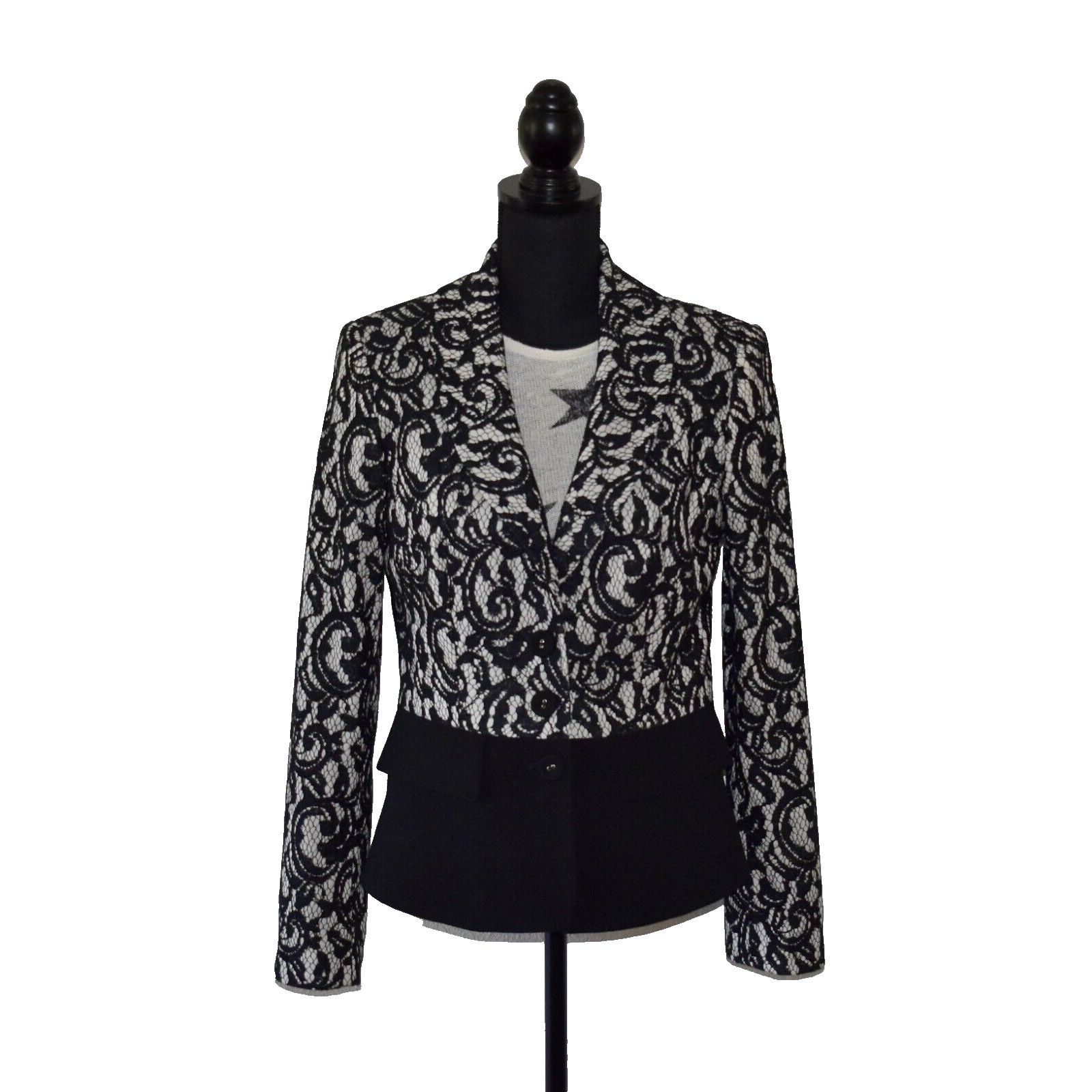 Alberto ALBERTO MAKALI Black White Paisley Lace Pattern Blazer US 8 Size M / US 6-8 / IT 42-44 - 1 Thumbnail