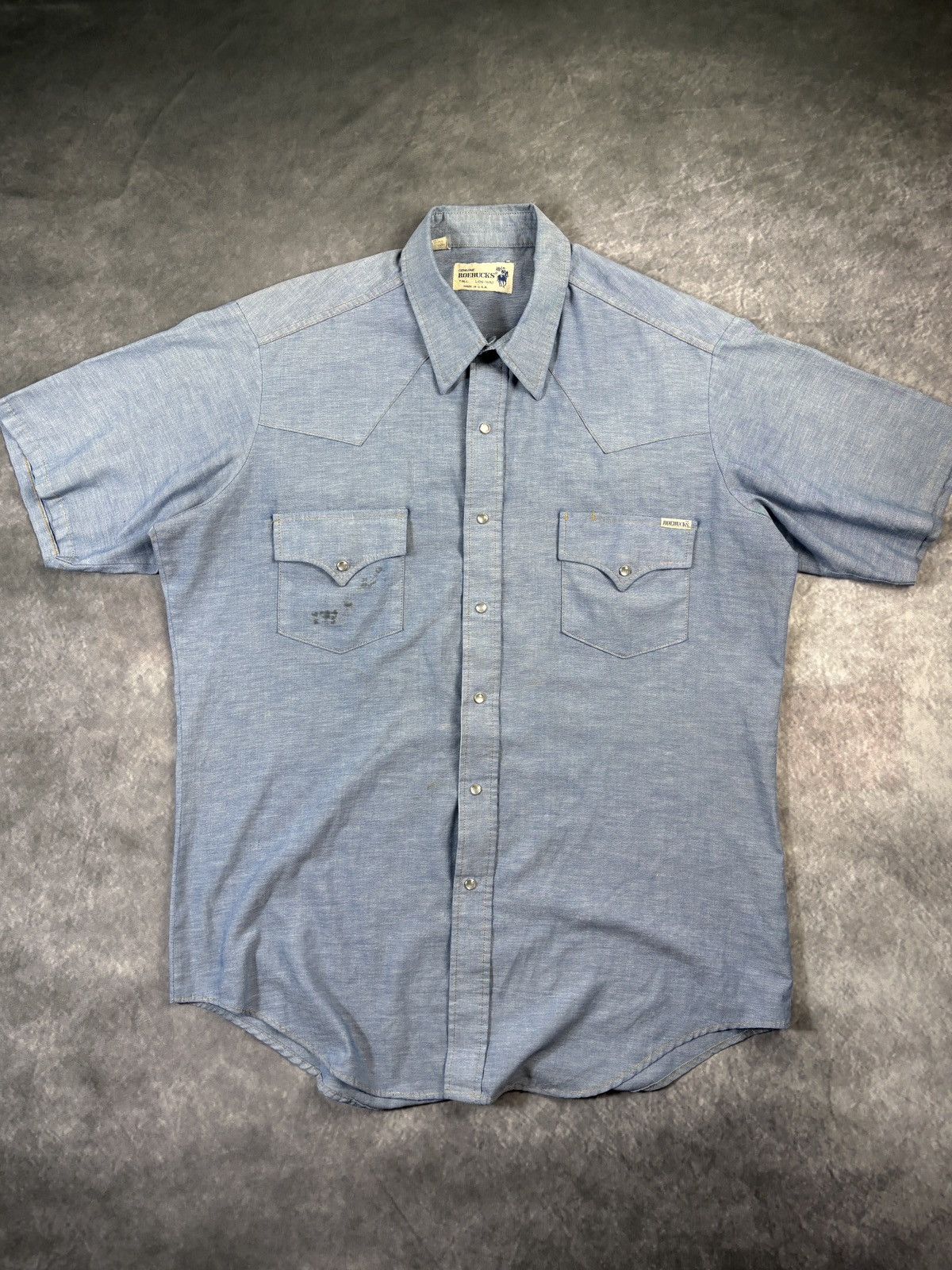 Sears × Vintage 70s Vintage Chambray Button Up 80s Sears Roebucks Denim Polo Size US L / EU 52-54 / 3 - 1 Thumbnail