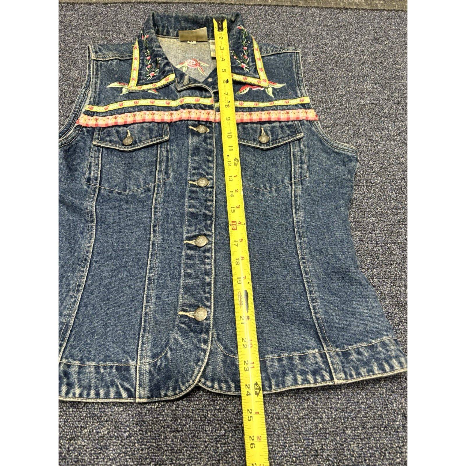 Bill Blass VINTAGE Bill Blass Women M Blue Vest Shirt Denim Beaded Embroidered Floral 90s Button-Up Casual Party/Cocktail Size M / US 6-8 / IT 42-44 - 5 Thumbnail