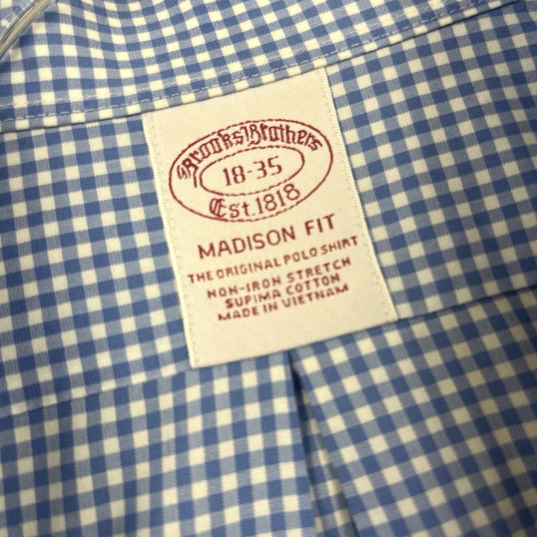 Brooks Brothers Brooks Brothers Work Shirt Men 18 35 Blue Gingham Madison Fit Supima Cotton Shirt Dress Shirt Non-Iron Wrinkle-Free Button-Down Size US XXL / EU 58 / 5 - 4 Thumbnail