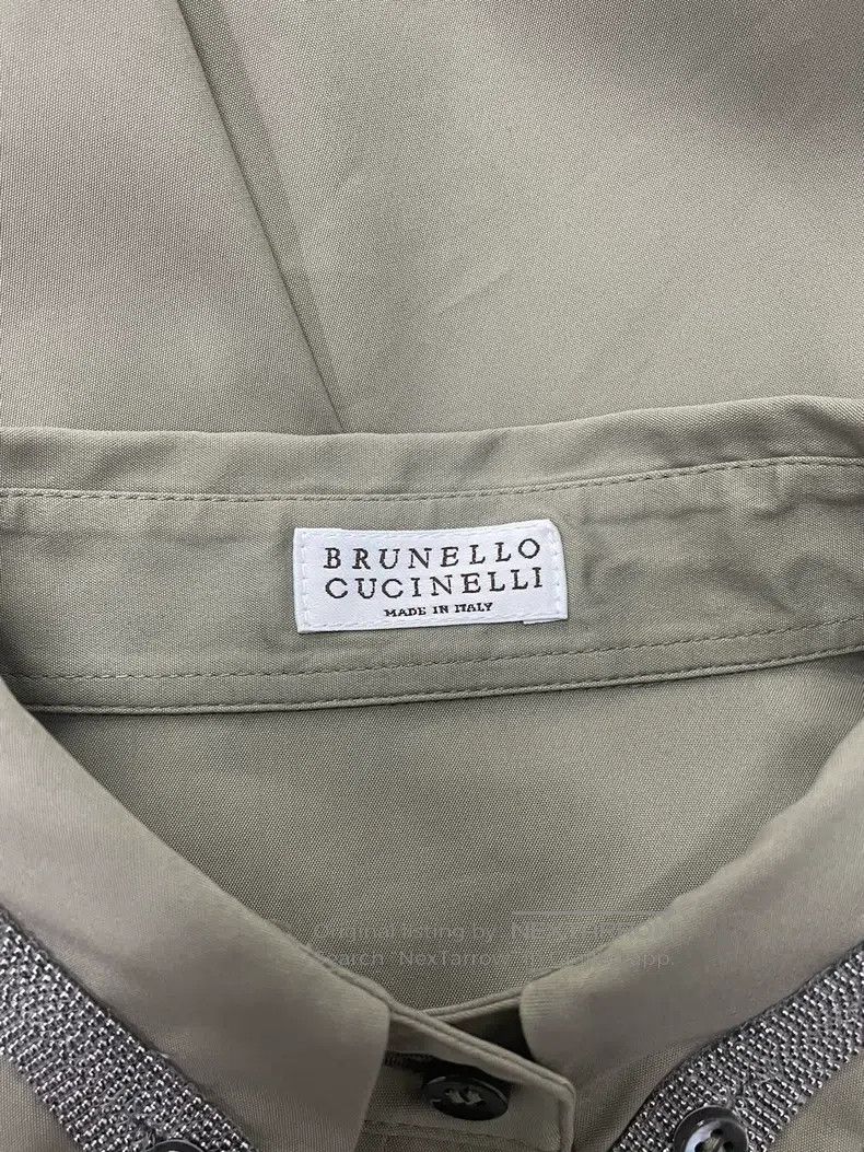Brunello Cucinelli Brunello Cucinelli Olive Green Beaded Collar Shirt Size XS / US 0-2 / IT 36-38 - 4 Thumbnail