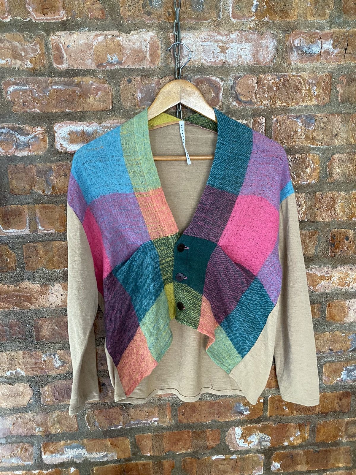 Ne-Net Sunao Kuwahara patchwork knit crop cardigan Size M / US 6-8 / IT 42-44 - 2 Thumbnail