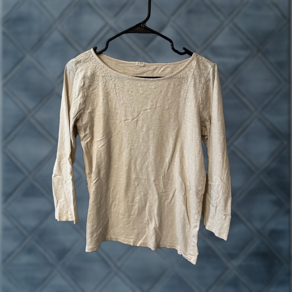 J.Crew VINTAGE J.CREW Sequin T-Shirt Womens S Pink 3/4 Sleeve Cotton Casual Office Party Size S / US 4 / IT 40 - 1 Thumbnail