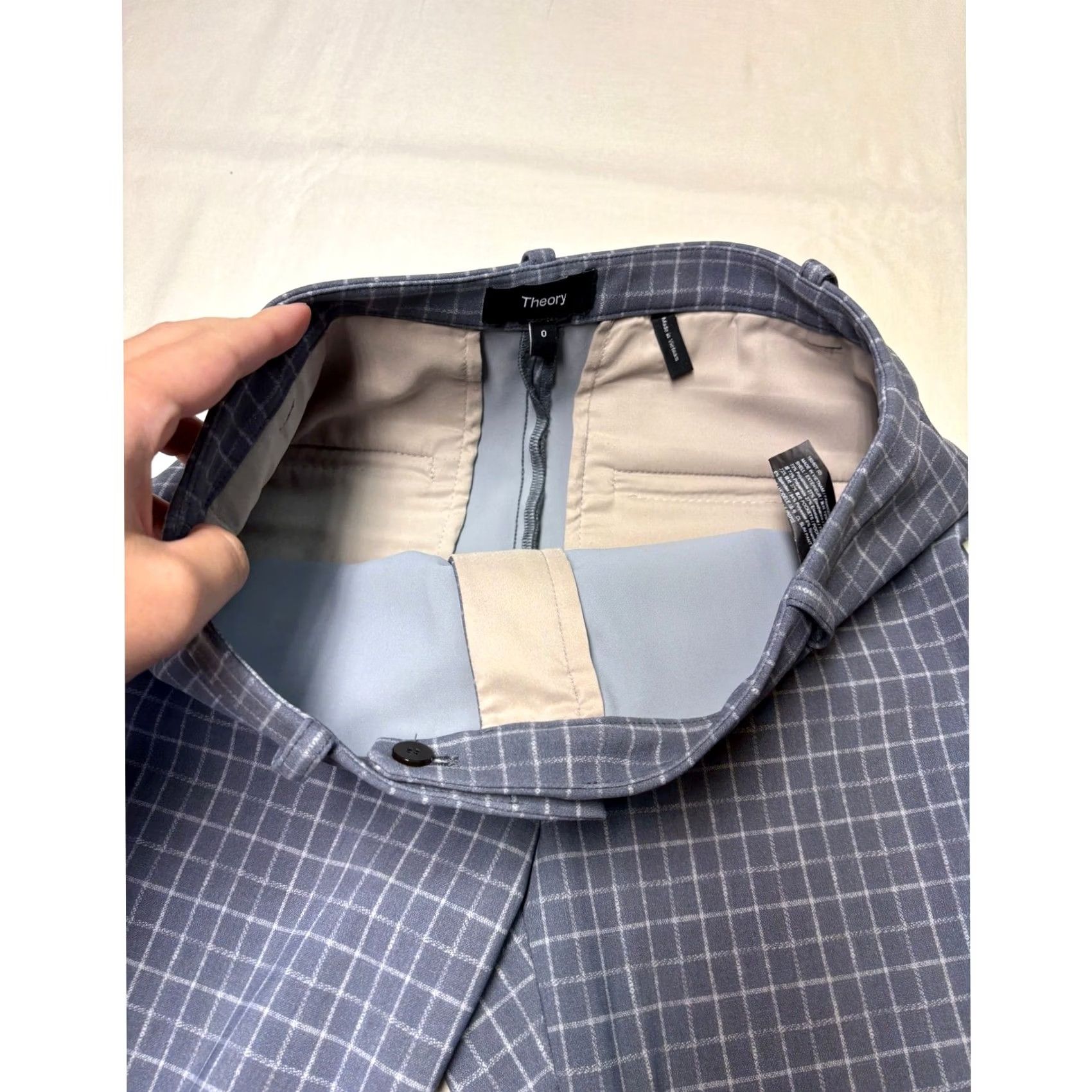 Theory Theory CL Slim Pant B Precision Grid Blue Check Trousers Womens Size 0 W26 L25 Size 25" / US 0 / IT 36 - 4 Thumbnail