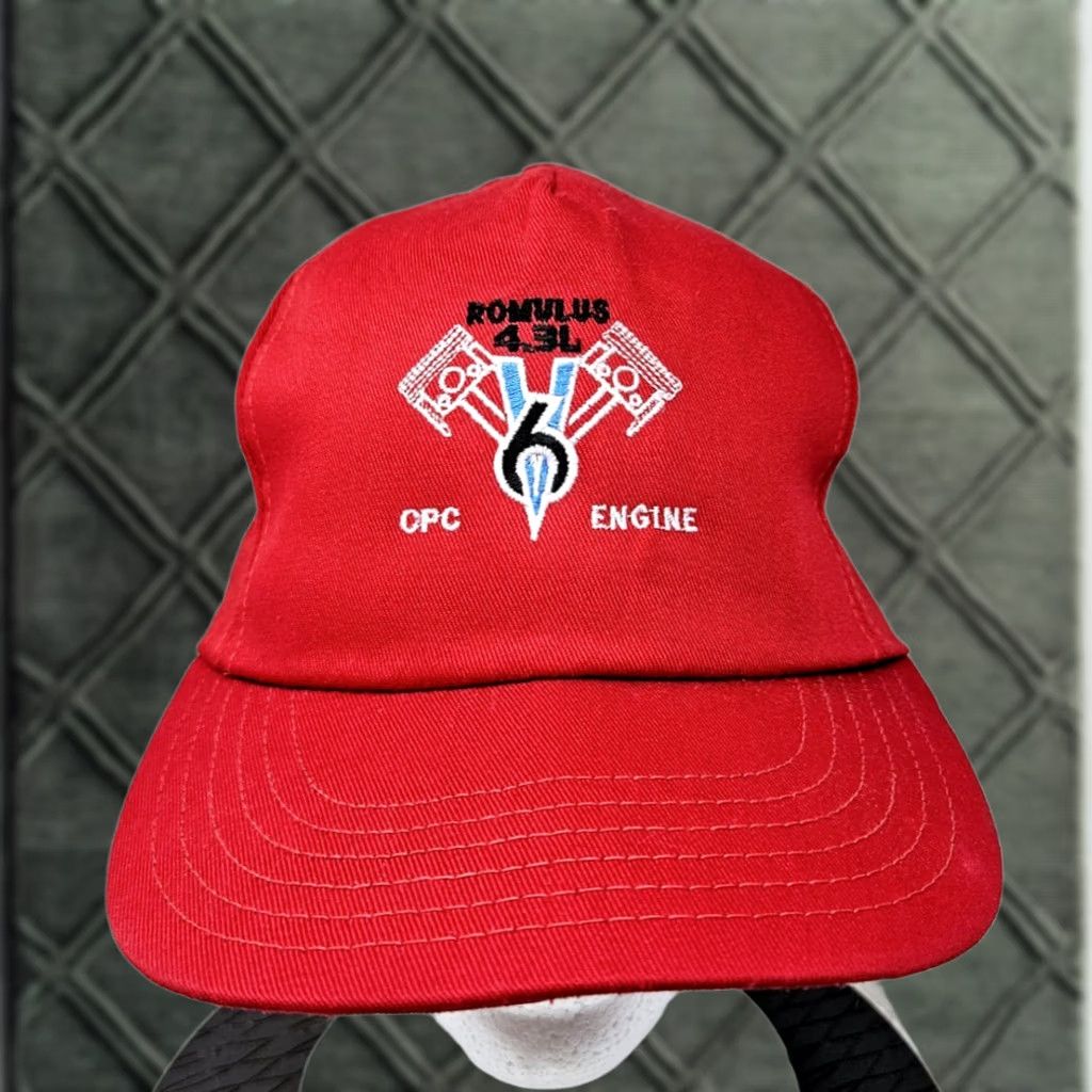 Vintage VINTAGE Romulus 4.3 L Engine Red Made In USA Snapback Hat Men One Size Red USA 80s 90s Cars Snapback Mens Size ONE SIZE - 1 Thumbnail