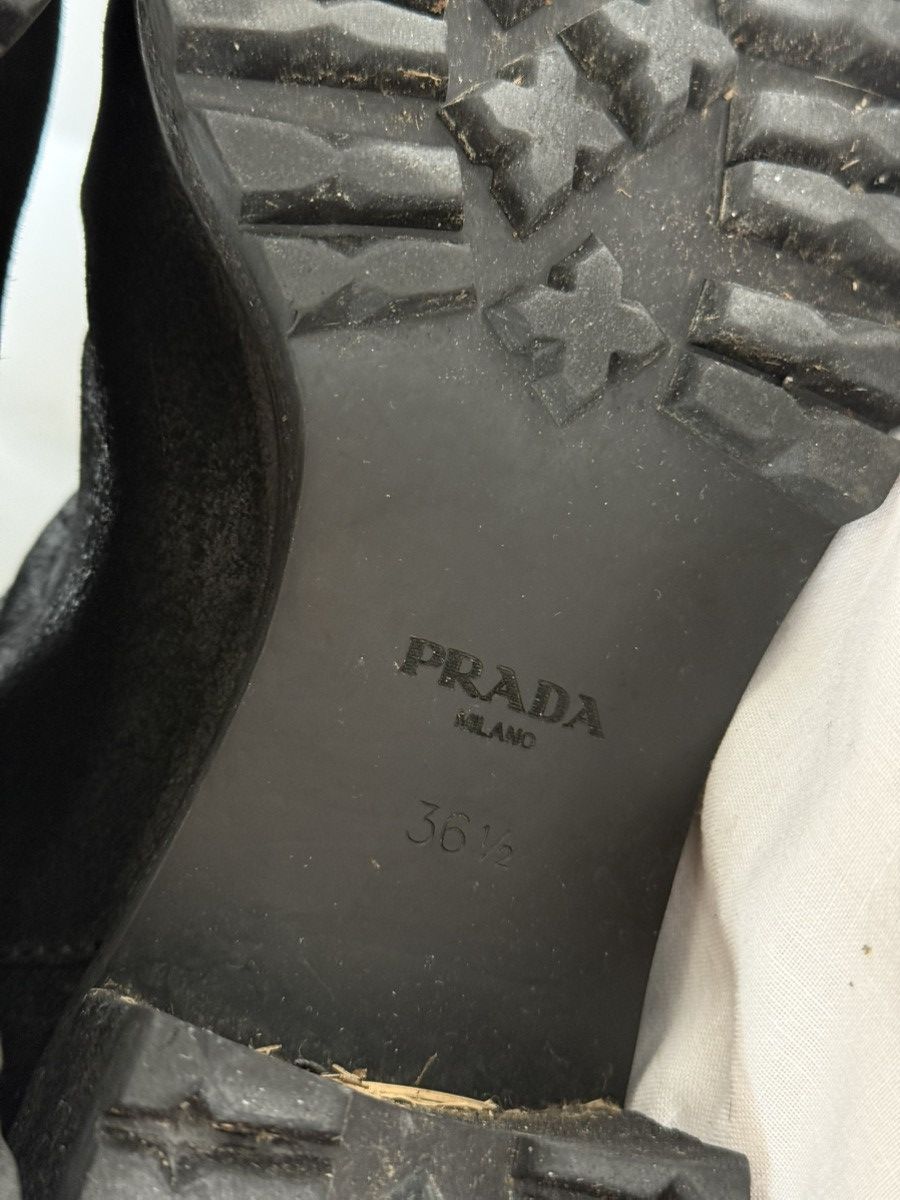 Prada RARE 🚨Prada Vintage Chunky Suede Black Biker Boots Size US 6.5 / IT 36.5 - 9 Thumbnail