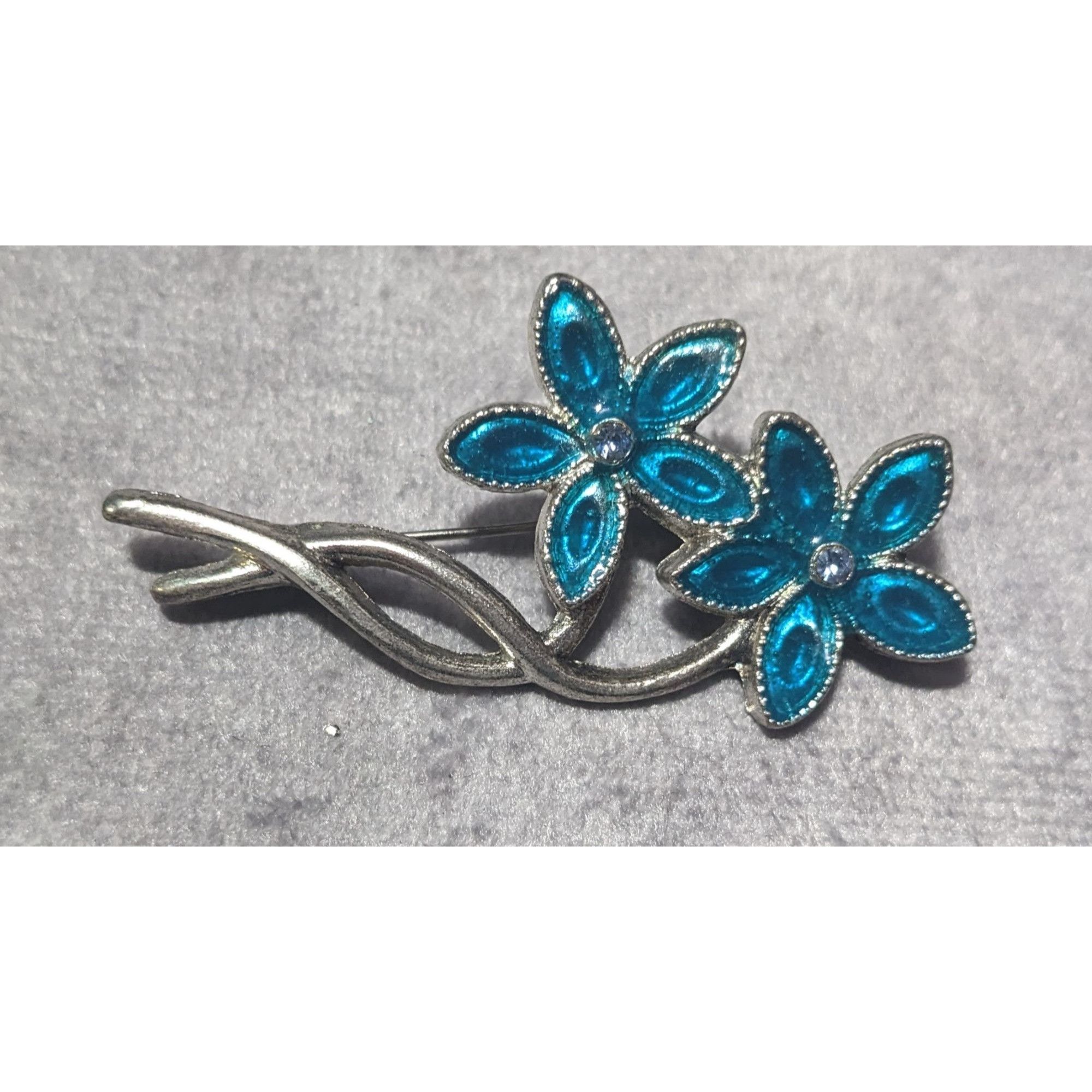 Other Vintage Floral Blue Gemmed Silver Tone Brooch Size ONE SIZE - 4 Thumbnail