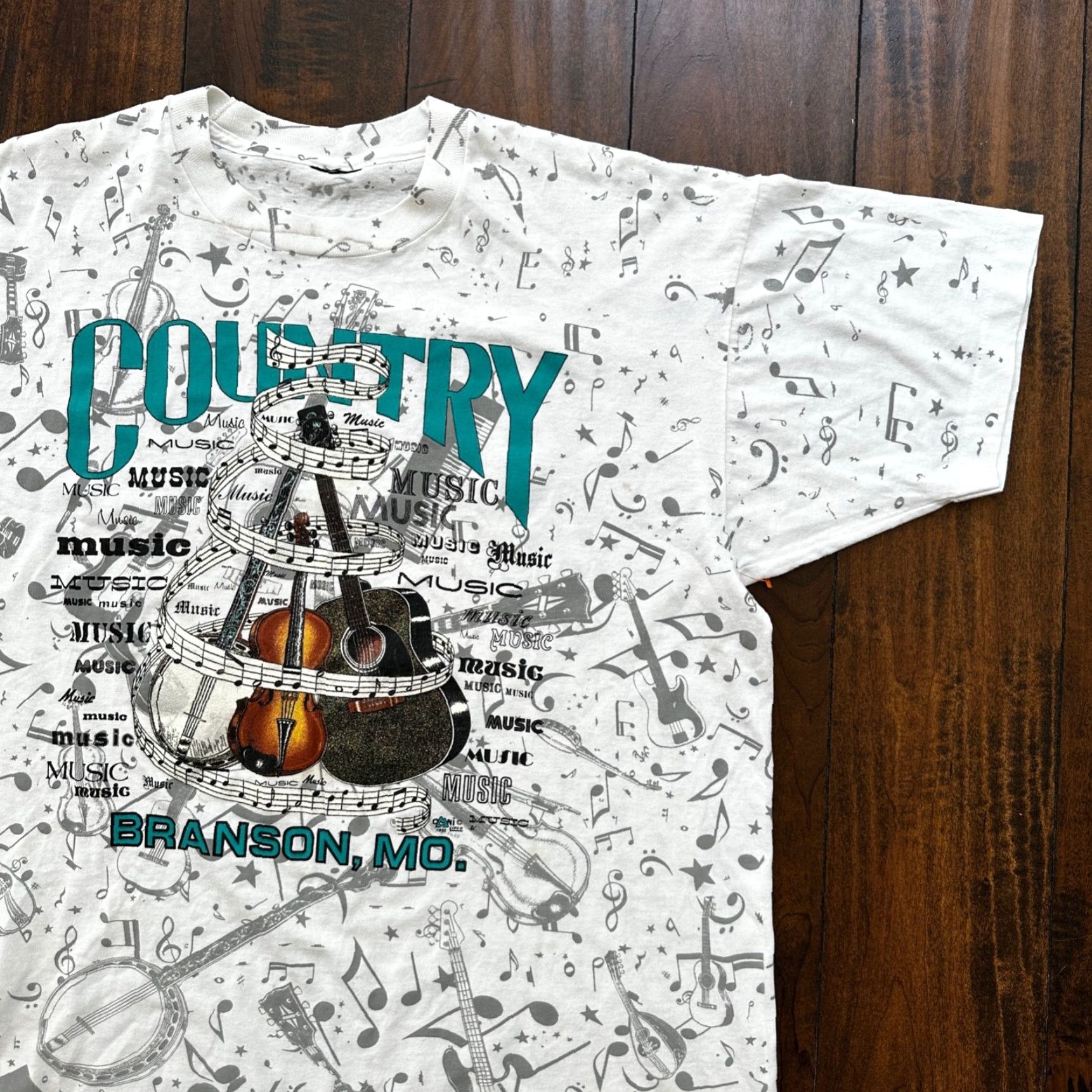 Vintage VINTAGE Country Music Missouri Branson T Shirt 90s AOP Gibson Guitar Martin Screen Stars White Men's M Crew Neck Short Sleeve Graphic Print Size US M / EU 48-50 / 2 - 2 Thumbnail