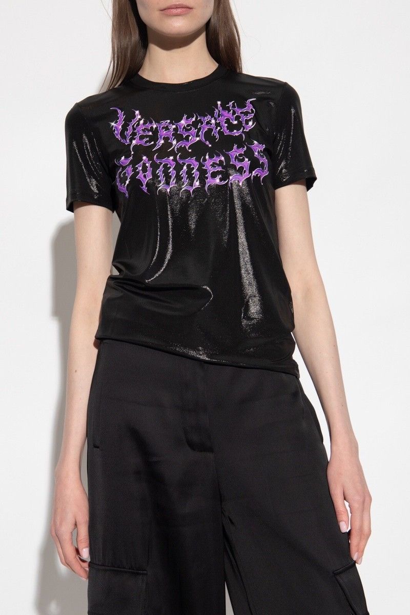 Versace Versace Goddess Logo Black Purple Liquid Wet Jersey Tshirt Size S / US 4 / IT 40 - 1 Thumbnail