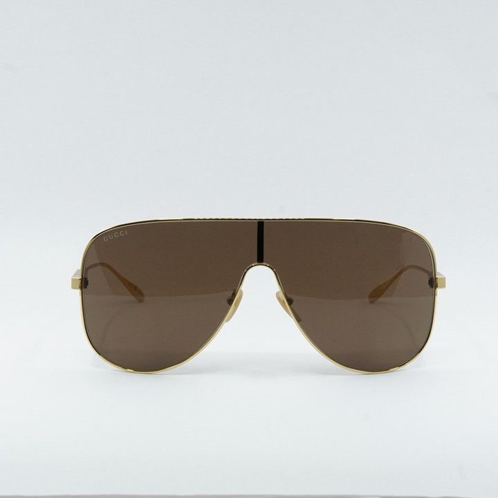 Gucci Gucci GG1436S 002 Sunglasses Gold Shield Frame, Brown Lenses Size ONE SIZE - 2 Thumbnail