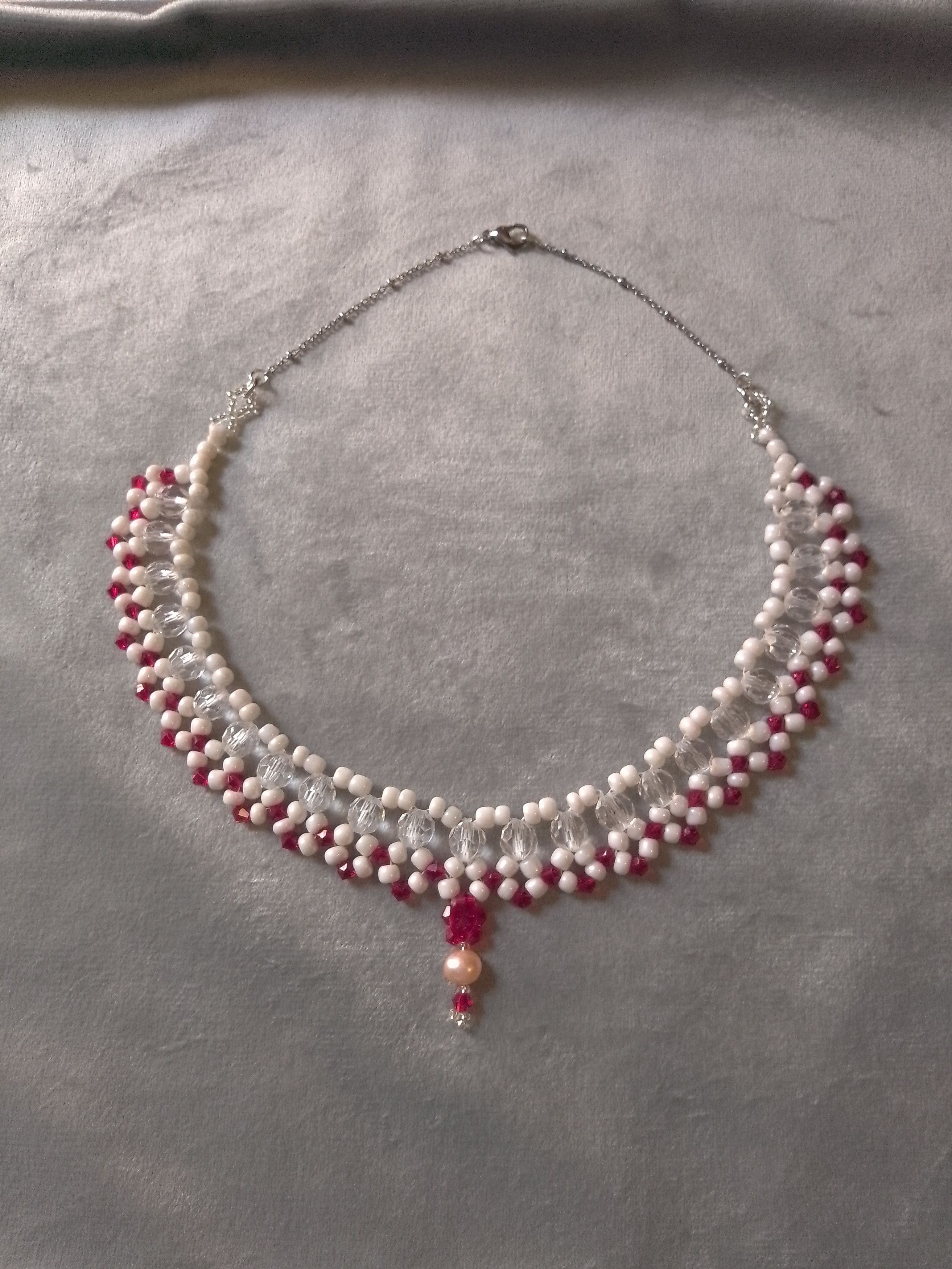 Handmade Elegant Necklace Ivory red with river pearl pendant Size ONE SIZE - 5 Thumbnail