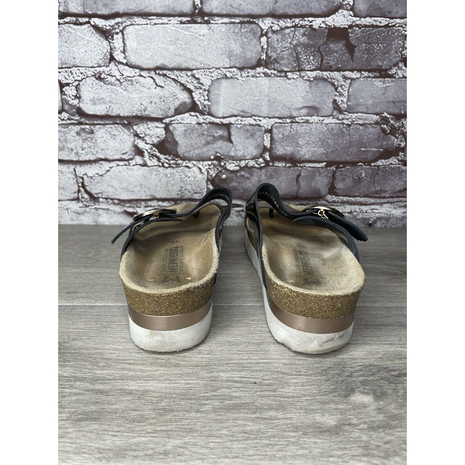 Mephisto Mephisto Silver Leather Black Patent Toe Strap Cork Wedge Sa Size US 8 / IT 38 - 5 Thumbnail
