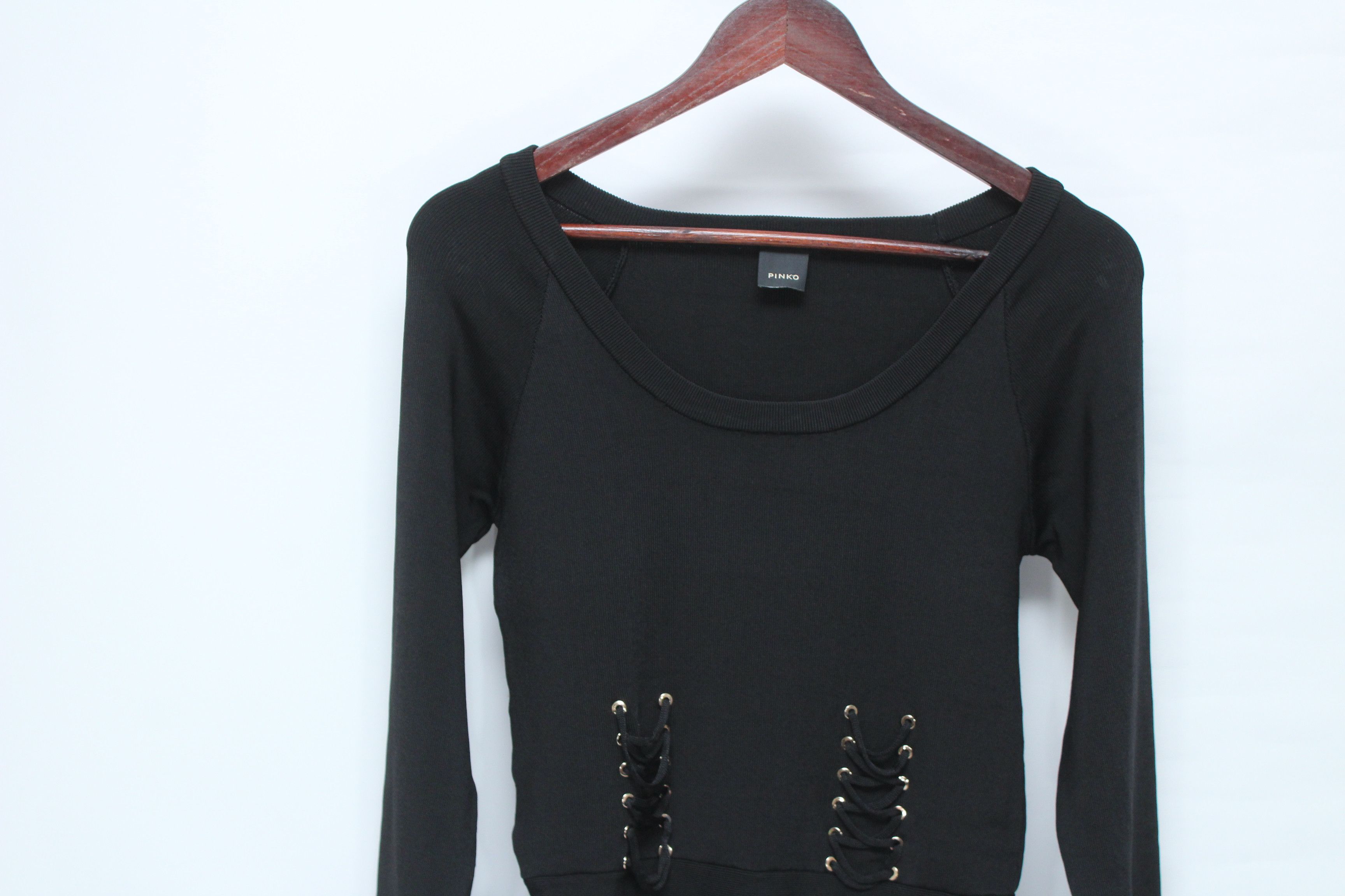 Pinko Pinko Naxos Lace-Up Corset Knit Peplum Blouse Black Size L / US 10 / IT 46 - 2 Thumbnail