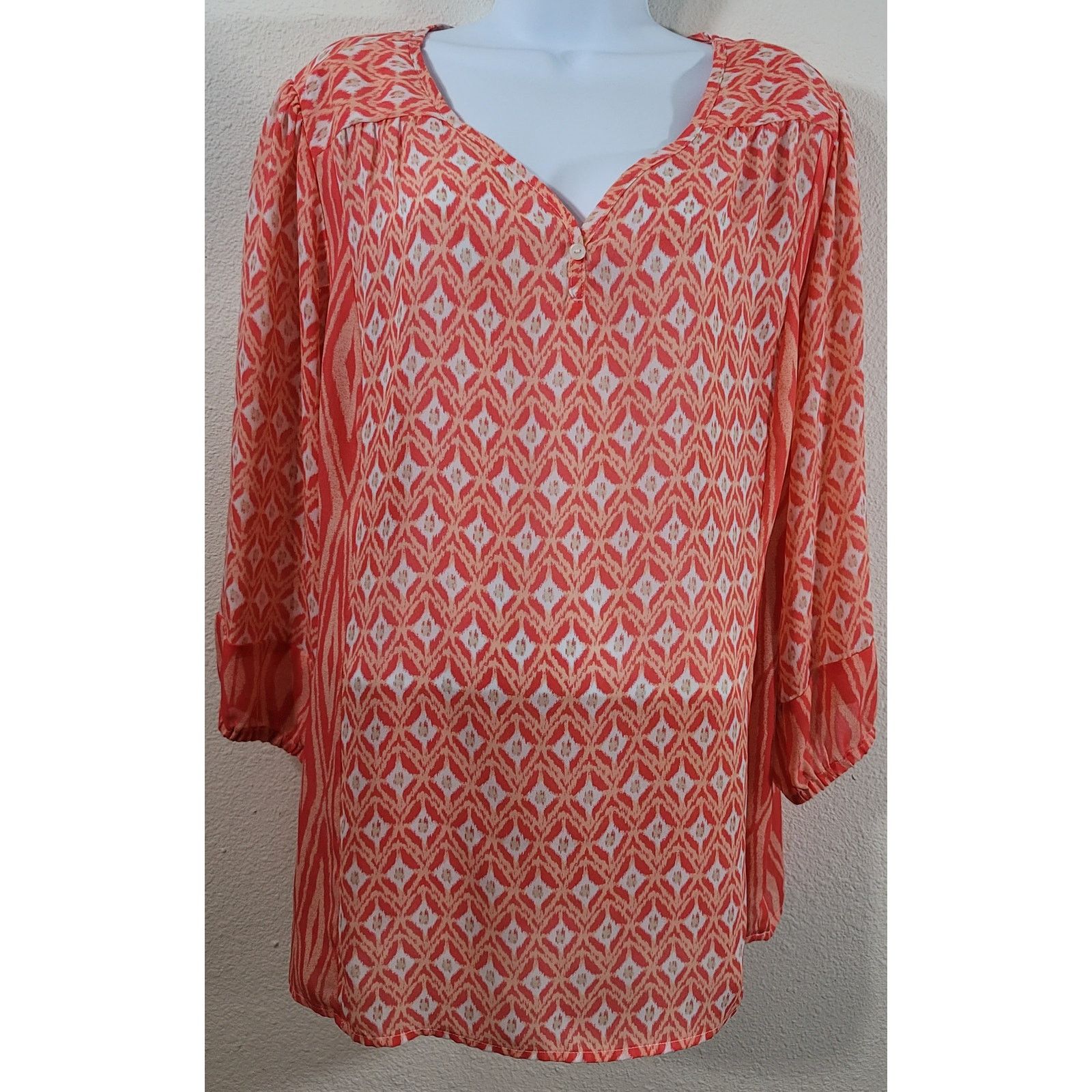 Other Dressbarn Orange White V Neck Top 2X Plus Lightweight Soft Size XXL / US 16-18 / IT 52-54 - 1 Thumbnail